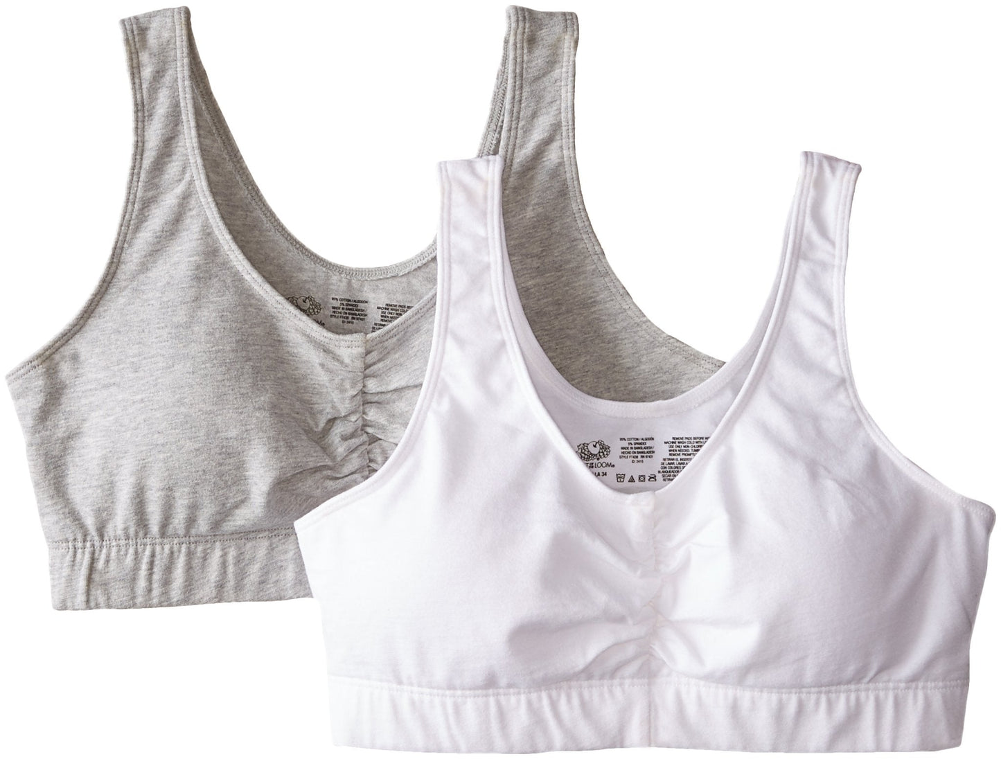 Fruit of the Loom Women's Sport Bra with Cookies , White/Heather Grey, 44(Pack of 2)