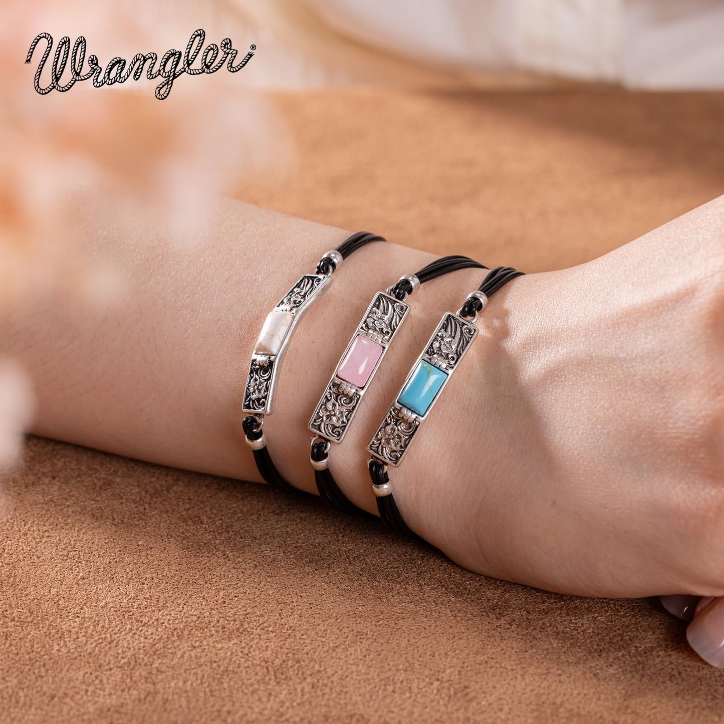 Montana West x Wrangler Faux Leather Wrap Bracelets for Women Western Country Bohemian Cowgirl Turquoise Dainty Jewelry AR-WGW-1119S-PK