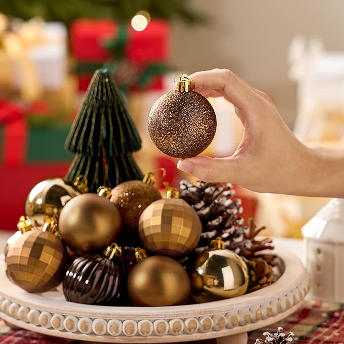 JOIEDOMI 24 Pcs Brown Christmas Balls Ornaments Set, 2.36" Christmas Tree Ornaments Shatterproof, Xmas Balls Hanging Decorations for Tree Wreath Garland Holiday Wedding Indoor Party Decor