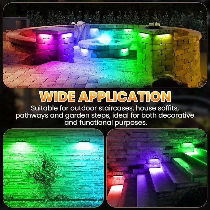 ZZXX 5W Halloween Hardscape Lighting 8 inch RGB Retaining Wall Lights Color Changing Low Voltage Paver Lights 12V Step Light IP68 Waterproof Outdoor with Photocell Sensor for Deck Stair Pathway,8 Pack