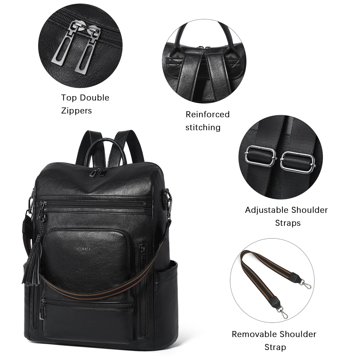 Shrrie Vegan Leather Laptop Backpack for Women 15.6 inch Work Backpack Fashion Travel Backpack Purse for Business College