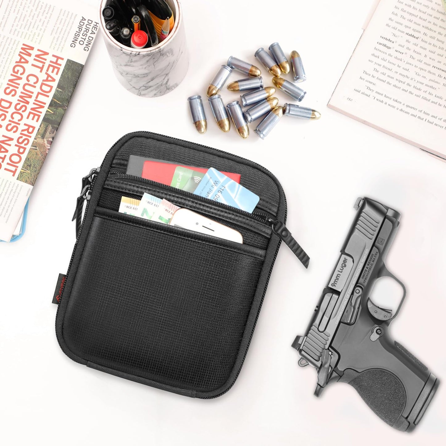 FINPAC Concealed Carry Gun Pouch, Soft Pistol Case Fanny Pack Waist Belt Firearm Bag with Holster for Compact and Subcompact Handgun, Air Gun, Men, Women (Black)