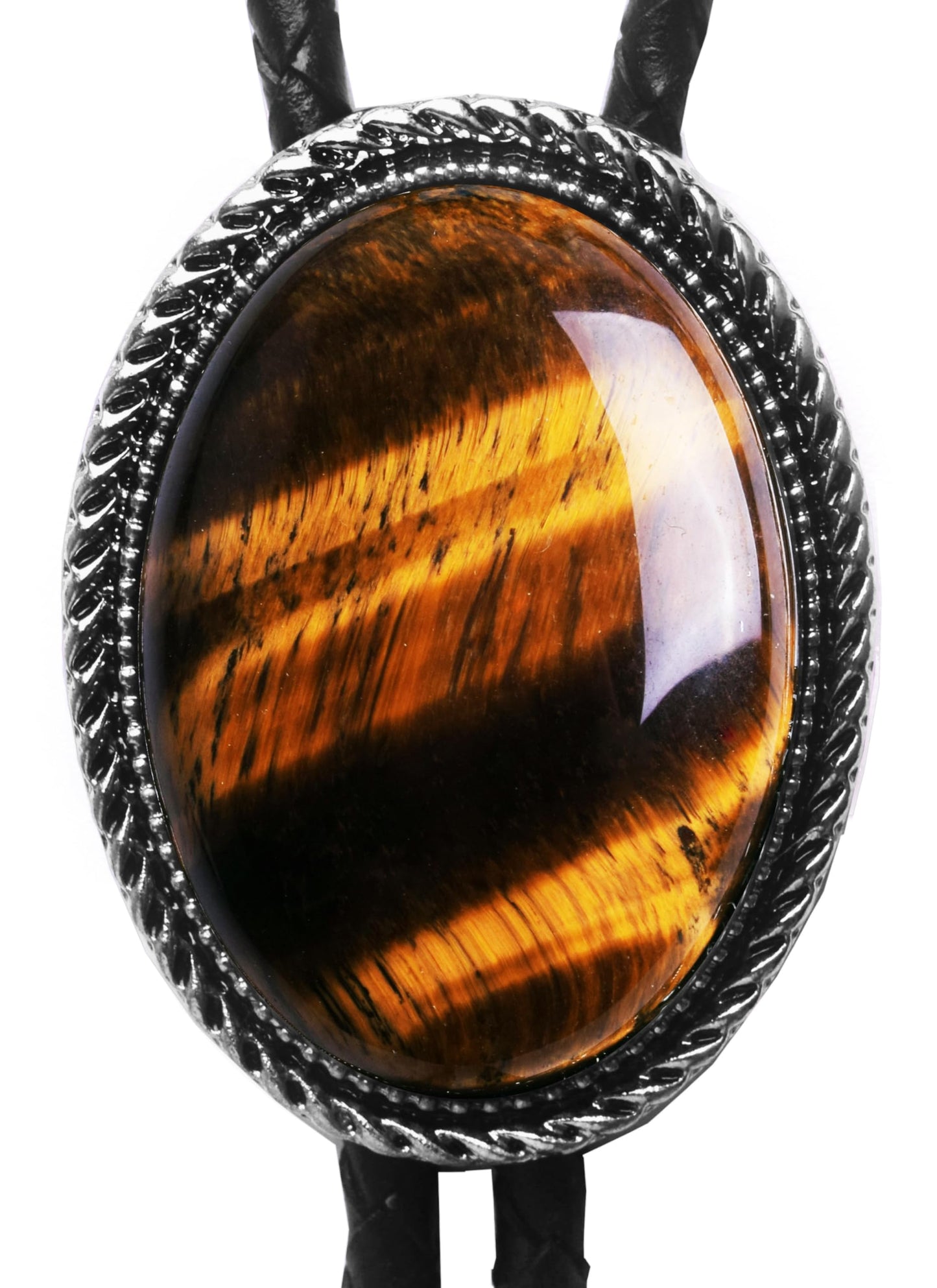 Moranse Bolo Tie with Natural Tiger Eye Stone Celtic Style Genuine and Cowhide Rope(Tiger Eyes 3 Style)
