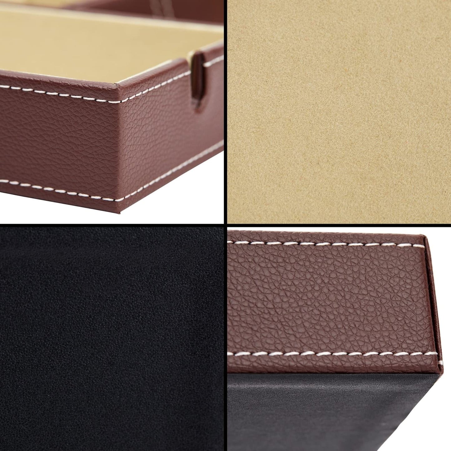 Juvale Rectangular Catchall Tray - 6-Compartment Nightstand Organizer - Polished Key Bowl - Portable Drawer Organizer - Brown Faux Leather