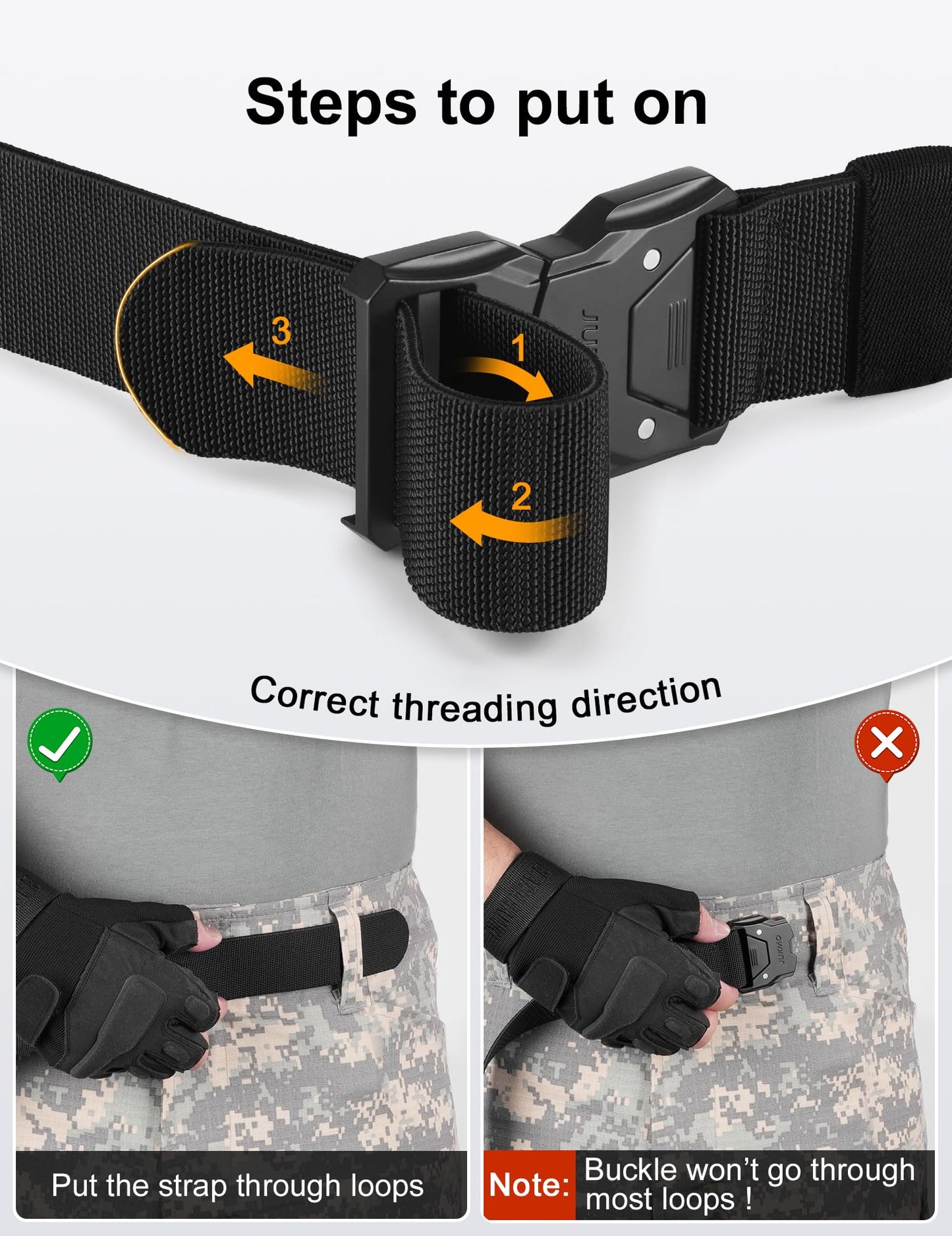 JUKMO Quick Release Tactical Belt, Military Work 1.5" Nylon Web Hiking Belt with Heavy Duty Seatbelt Buckle (Black, Small-for Waist 30"-36" (Length 45"))