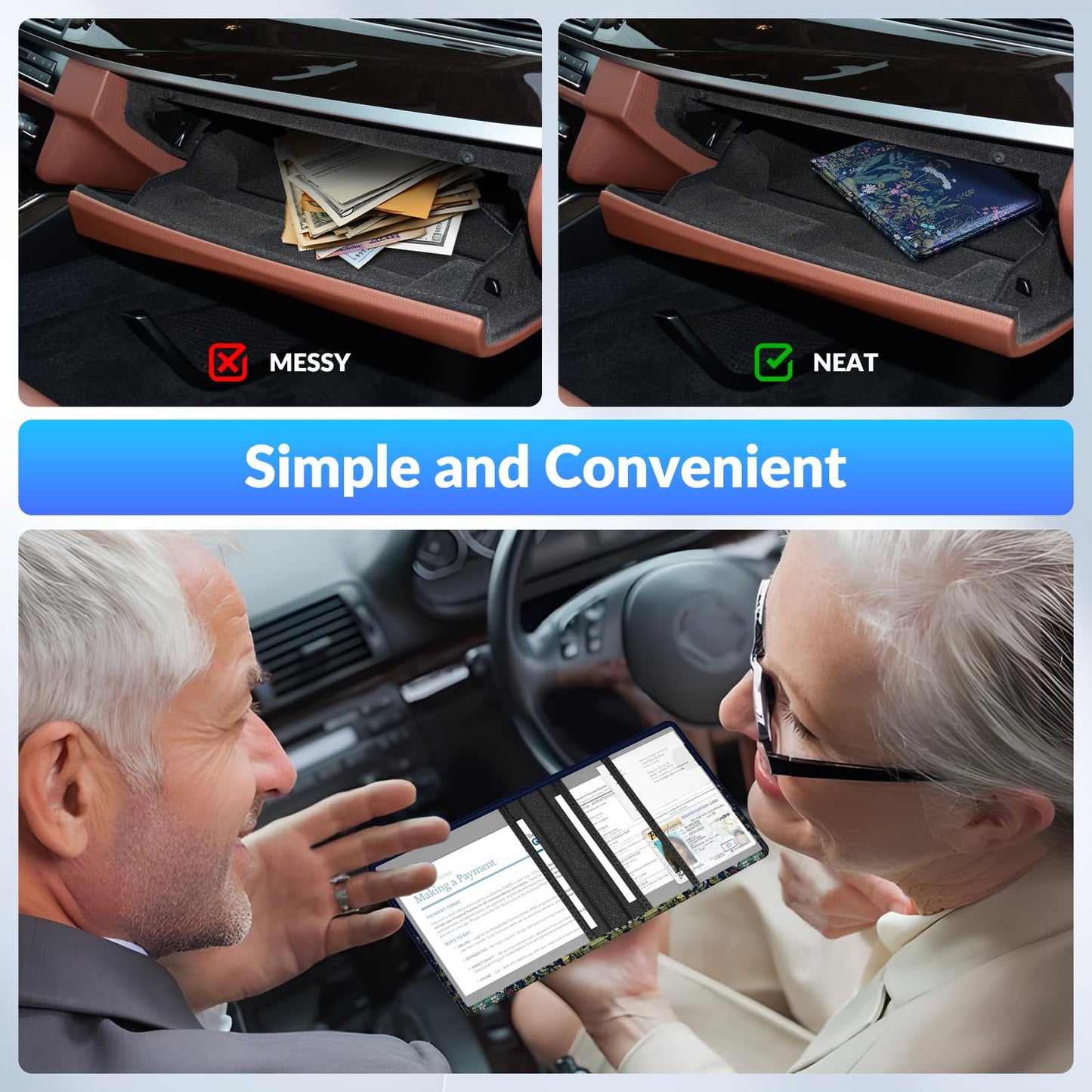 Pisypox Car Registration and Insurance Card Holder,Vehicle Glove Box Car Organizer,Accessories Case for Storing Driving Licences, Cards, Documents