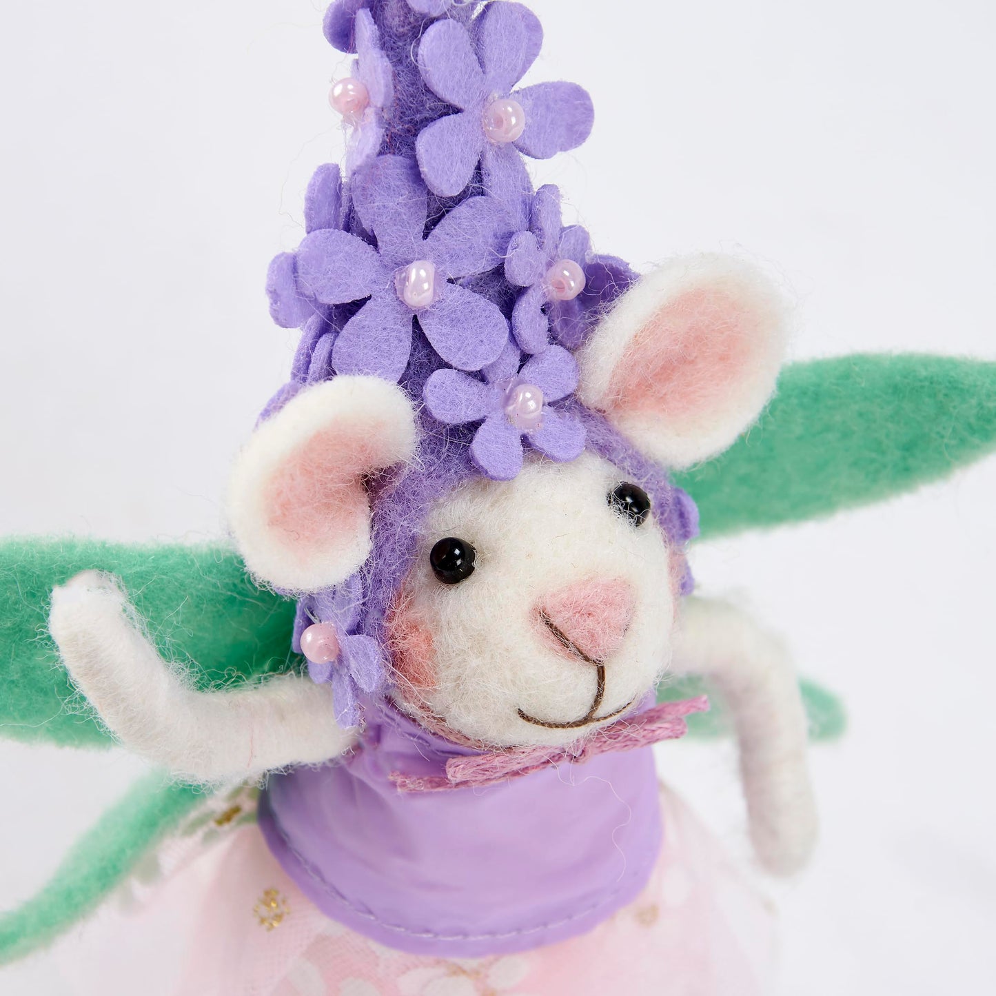 Primitives by Kathy Purple Flower Mouse Collectible Felt Critter, 5-inch, Handmade Mouse Figurine with Bead Accents & Floral Dress - Whimsical Spring & Easter Tiered Tray, Shelf, or Tablescape Decor