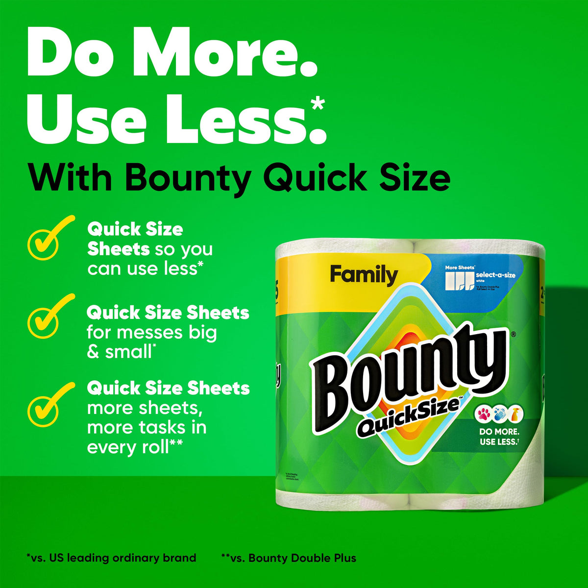 Bounty Quick Size Paper Towels, White, 8 Family Rolls = 20 Regular Rolls
