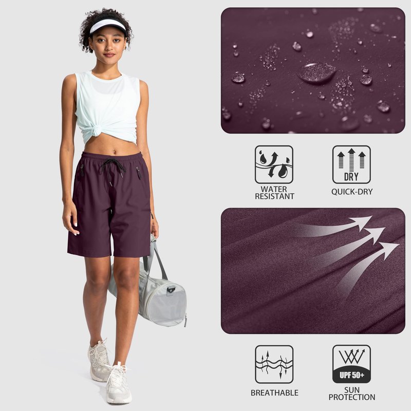 SANTINY Women's 5''/ 7''/9'' Hiking Cargo Shorts Quick Dry Lightweight Summer Shorts for Women Athletic Zipper Pockets(Dusty Purple_XL)