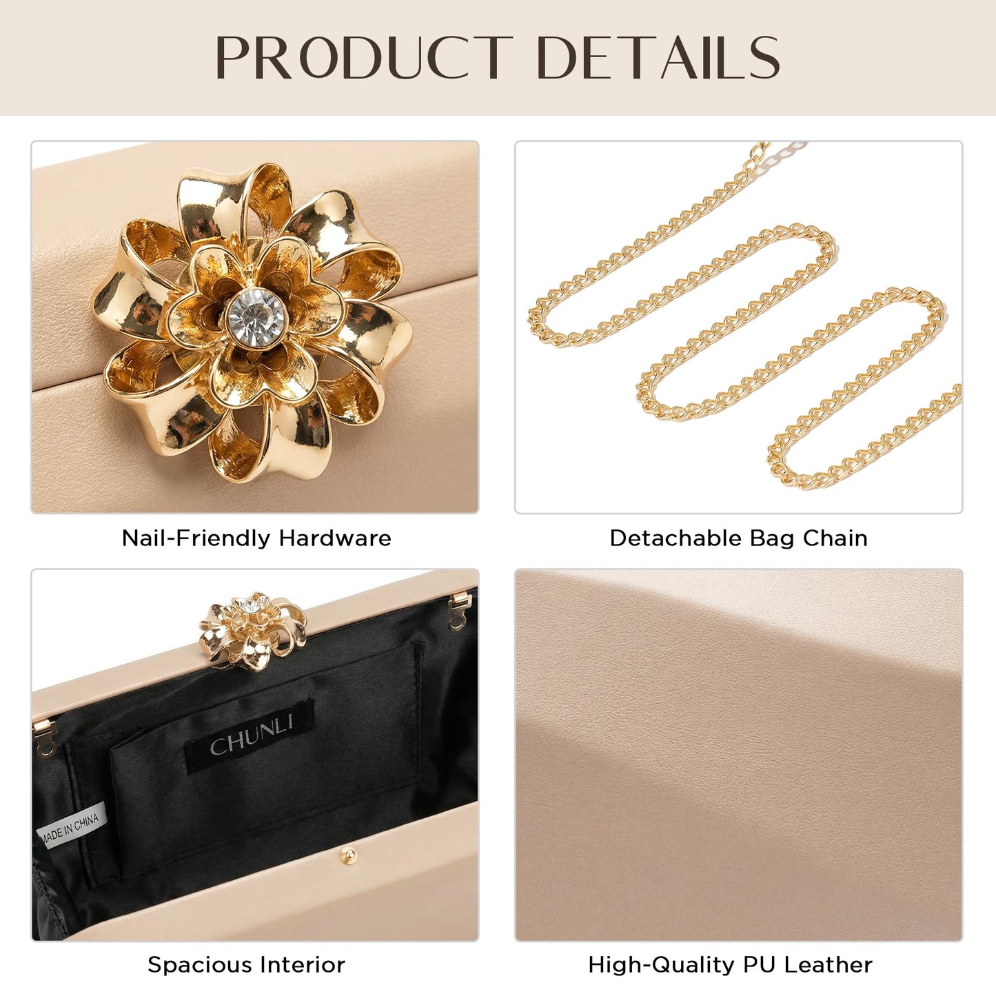 CHUNLI Clutch Purses for Women, Evening Bag Crossbody Bag with Chain, Clutch Bag Handbags for Formal Wedding Dressy Party