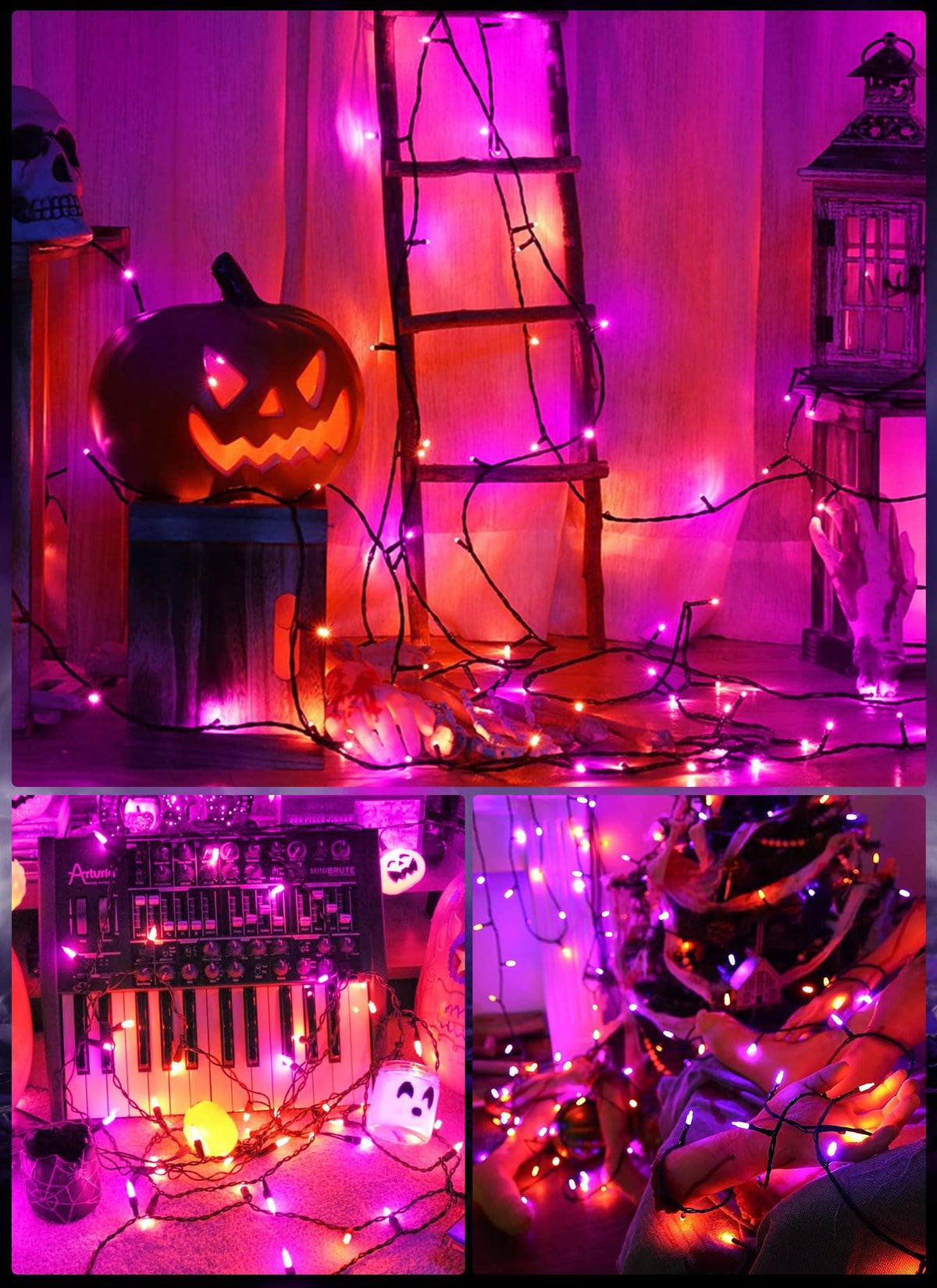 Minetom Outdoor Halloween Lights, 100 LED String Lights, 39 Feet, Waterproof, Orange & Purple, 8 Lighting Modes