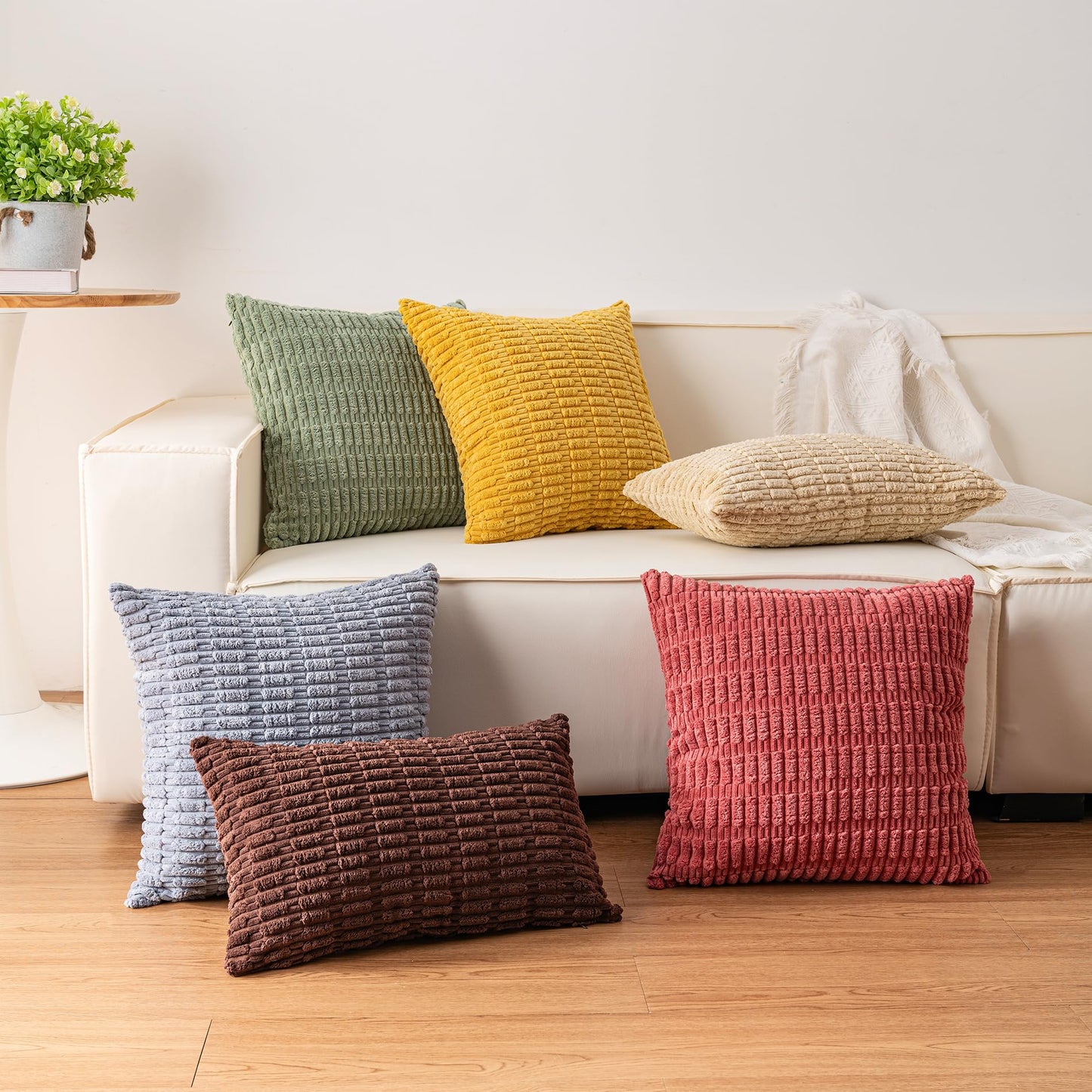 Aegero Pack of 2 Corduroy Decorative Throw Pillow Covers 18x18 Inch Soft Striped Pillow Covers Modern Farmhouse Home Decor for Sofa Living Room Couch Bed(Turquoise)