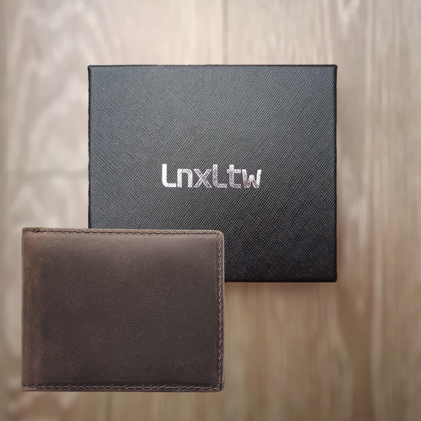 LnxLtw Bifold Travel Wallets for Mens Slim RFID Blocking | Compact Front Pocket Thin Genuine Leather Wallet | Minimalist Credit Card Holder with 4 Card Slots and ID Window Gift Box (Dark Brown)