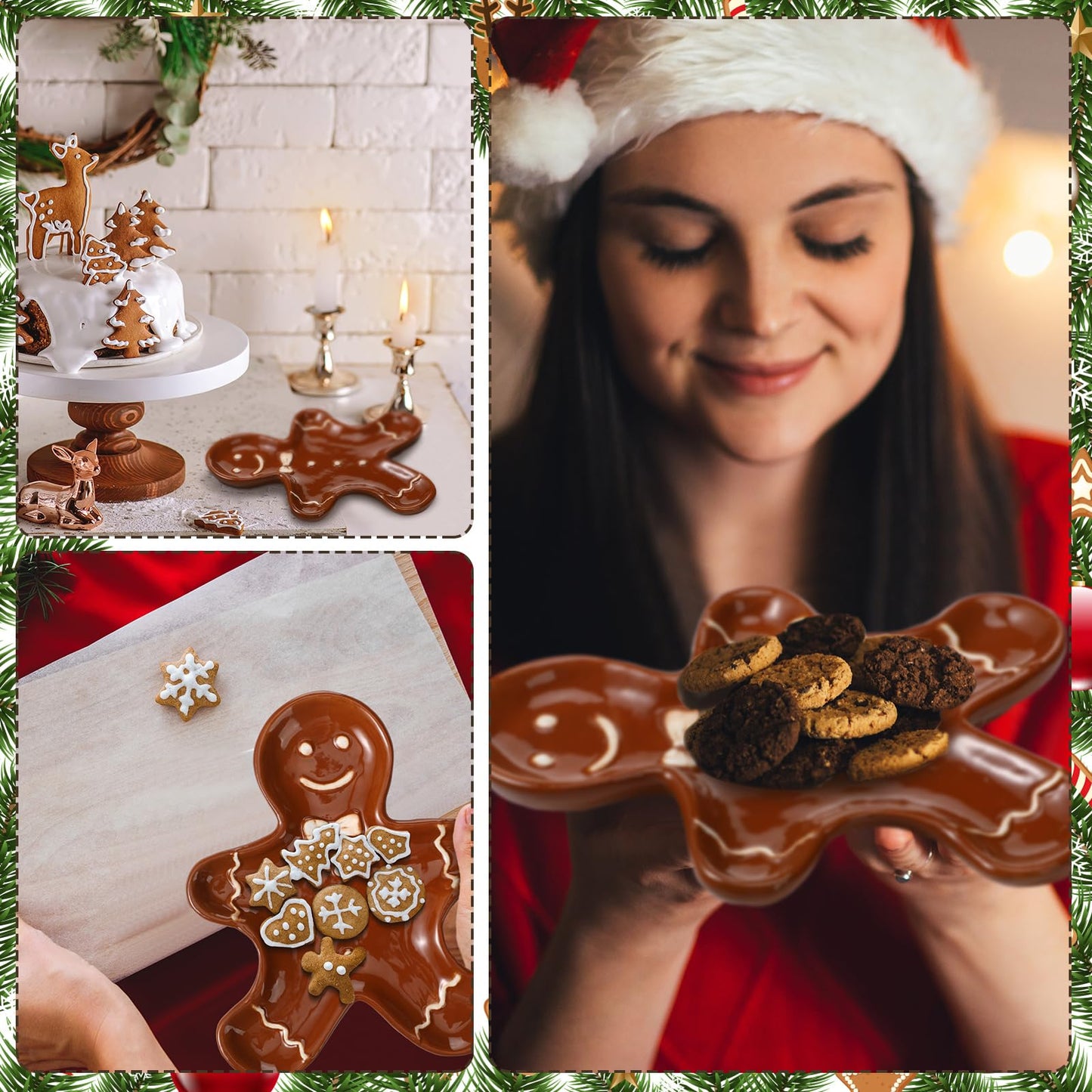 SiliFine 3 Pcs Christmas Gingerbread Plates Xmas Dinner Ceramic Plate 8 inch Holiday Cookie Tableware Decorative Desserts Dish Candy Salad Tray for Winter Home Table Party Supplies(Gingerbread Man)