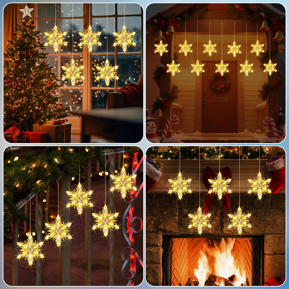 Christmas Snowflakes Window Lights, 5 Pack 60 LEDs Waterproof Hanging Battery Operated Christmas Decoration with Timer for Indoor Outdoor Xmas Home Winter Party Patio Bedroom Decor, Warm White