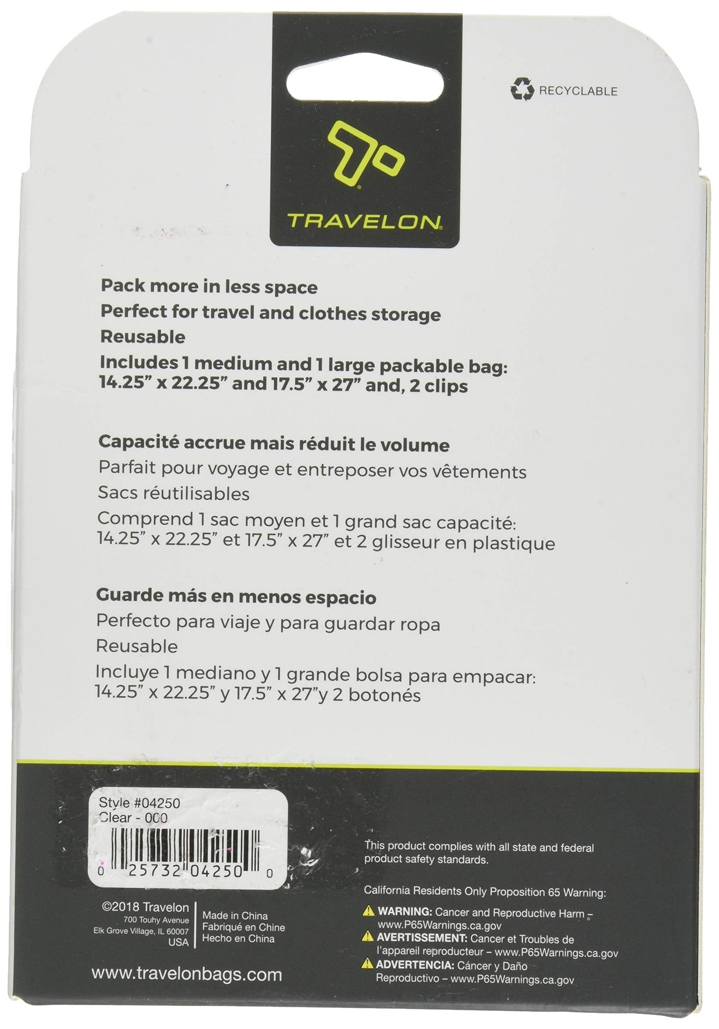 Travelon Set of 2 Compression Packing Bags, Clear, 1 Medium/1Large