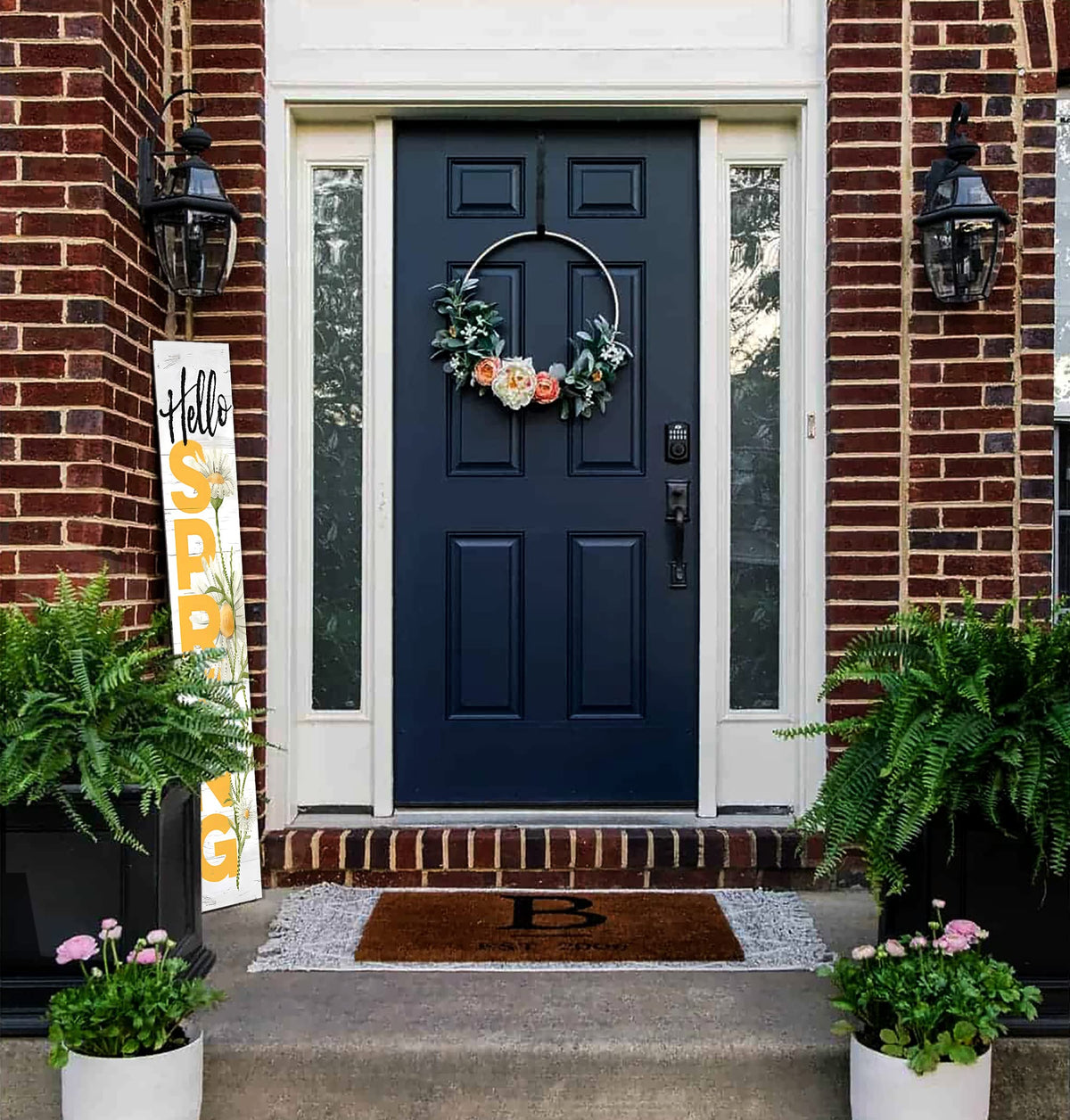 Hello Spring Wooden Porch Sign 47" Spring Large Welcome Porch Sign for Home Front Door Yard Season Decor