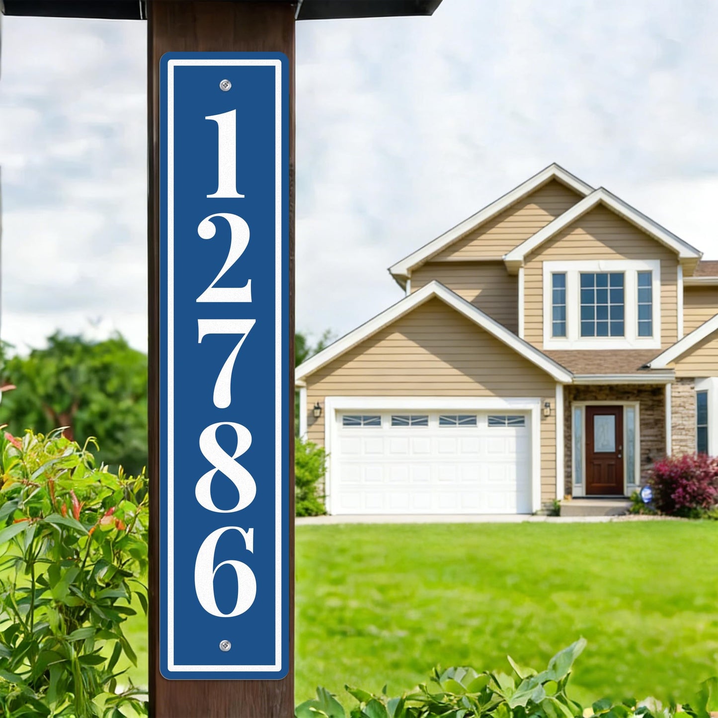 Modern House Numbers - Custom Address Sign - Reflective Mailbox Numbers - Mailbox Post Sign - Vertical Address Plaque - House Wall Plaque (C02)