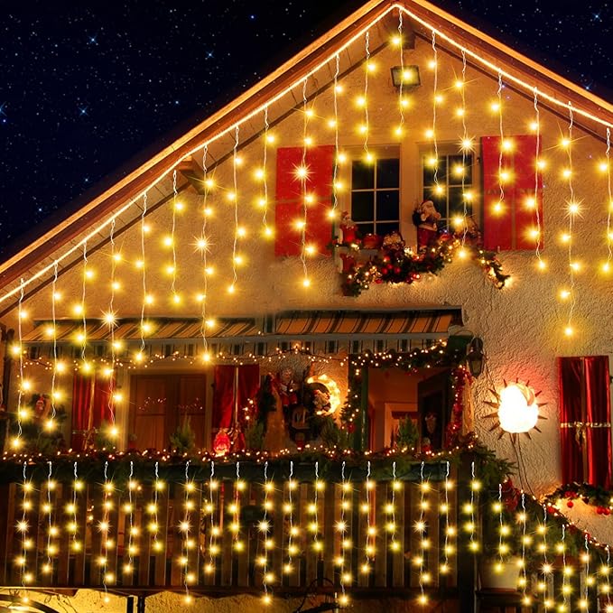 131FT Christmas Lights Outdoor 1440 LED Christmas Decorations Waterproof Plug in with 8 Modes & Timer Christmas Lights for Roof Party Garden Holiday Decor(Warm White)