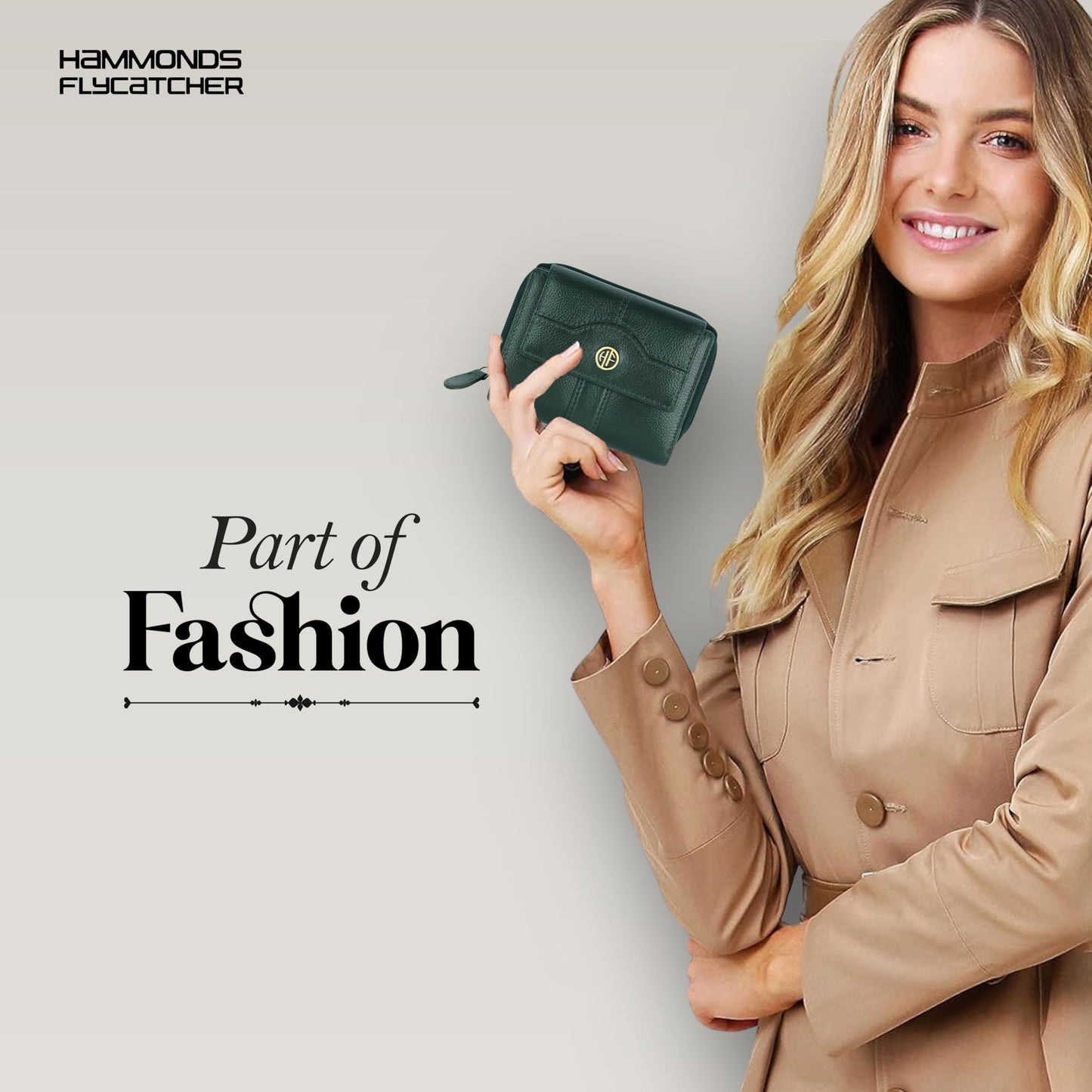 HAMMONDS FLYCATCHER Leather Ladies Wallet for Woman with 14 Card Slots - Clutch Purse for Women, Ladies Wallet for Women Stylish, Ladies Purse for Women Wallet, Purse for Woman, Green, 12.5 cm x 3 cm