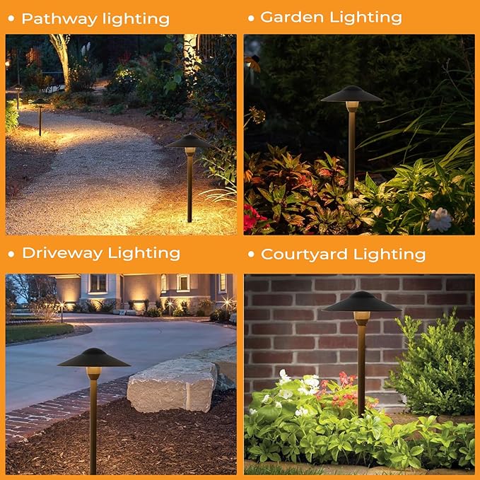 Gardencoin Low Voltage Pathway Lights (8.5'' Shade, 21.5'' Tall),12V Outdoor LED Landscape Path Lights Wired, Aluminum Pathway Lighting with 3W 2700K Replaceable Bulb for Walkway Garden Yard, 6 Pack