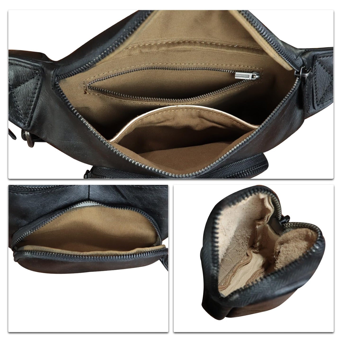 Genuine Leather Waist Bag Hip Bag Fanny Packs for Women and Men Real Leather Fanny Bag Sling Bag Crossbody Bags Chest Purses (Black)