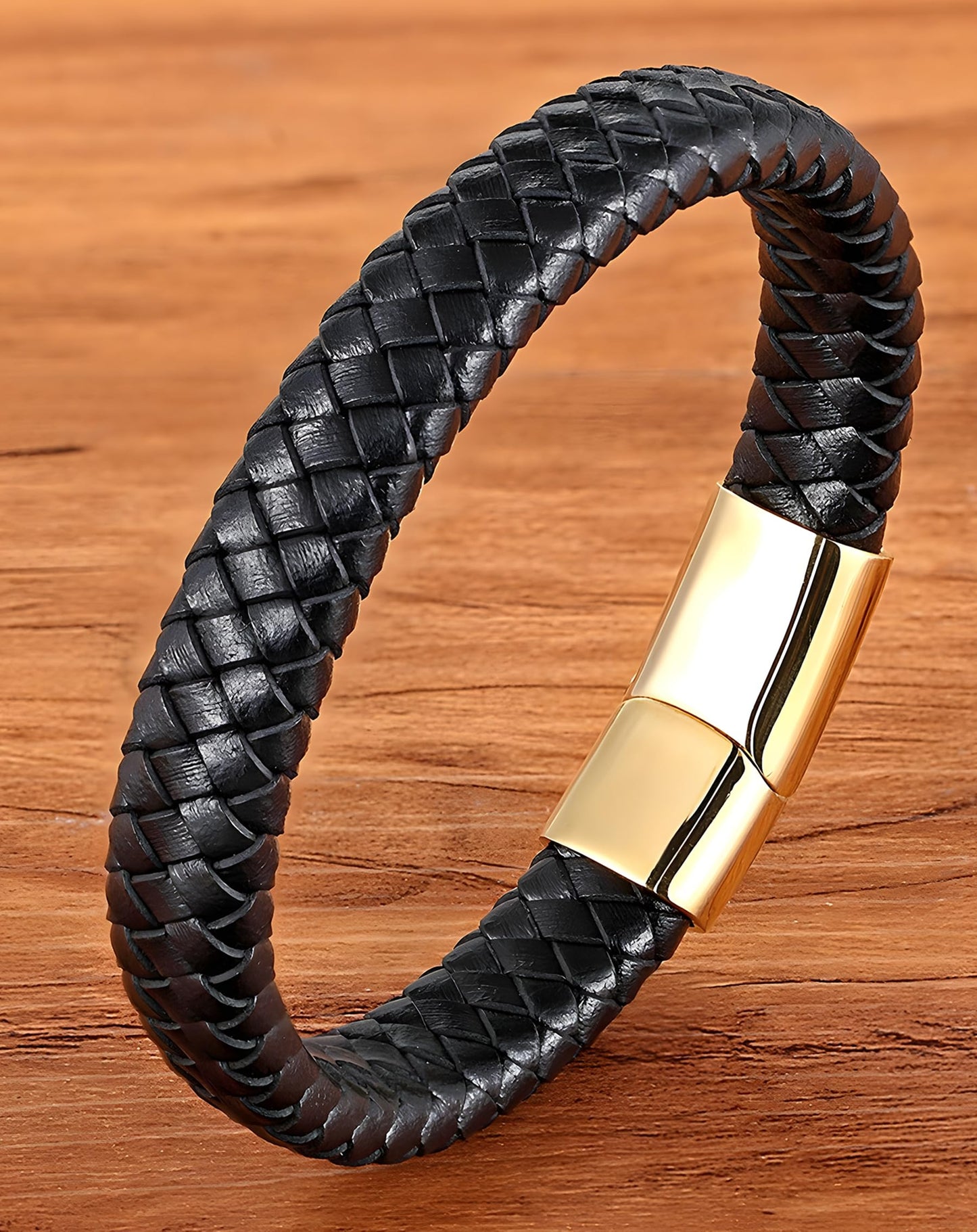 Deerllia Leather Bracelet for Men, Braided Cuff with Stainless Steel Clasp Stacked Multi Style Color Anniversary Father's Day Birthday Christmas Jewelry Gifts for Him, Silver Clasp Black Leather