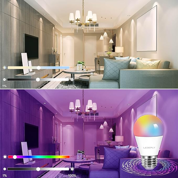 5W=40W, A15 Smart Bulb, Compatible with Alexa, Google Home, E26, Color Changing, Dimmable LED WiFi Light Bulbs, No Hub Required, 1 Pack