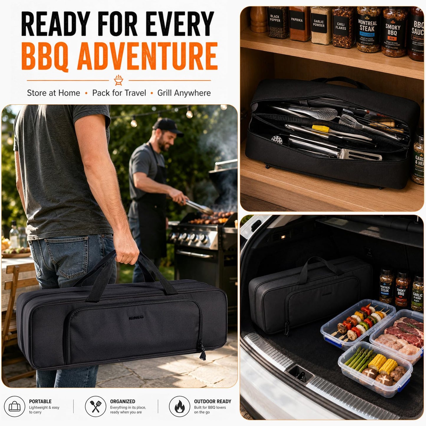 Grill Tool Bag, 22" Heavy Duty BBQ Accessories Organizer with Insulated Lining, Large Grill Utensil Organizer & Caddy for Blackstone Griddle, Camping, Tailgating, BBQ Gifts for Men (Bag Only)