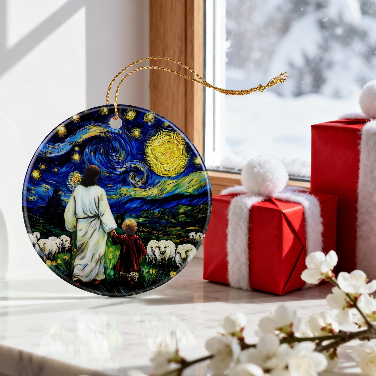 Jesus with Child Ornament, Starry Night Ornament, Christian Christmas Ornaments, Religious Christmas Decorations, Christian Home Decor, Christian Gift, Religious Gifts, Gifts for Christians