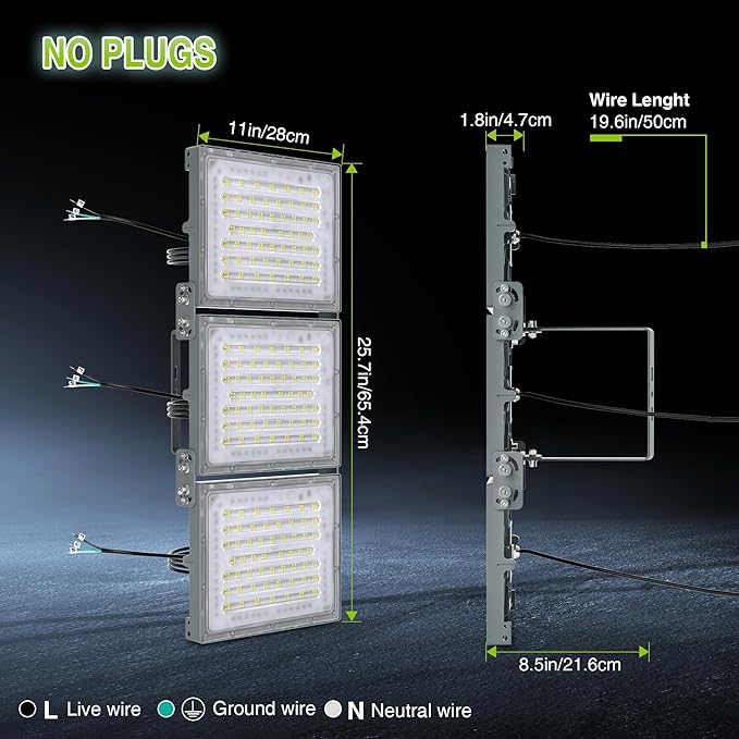 STASUN 2Pack 600W LED Flood Light, Mini Series Stadium Light, 60000LM 6000K Daylight White IP66 Waterproof 3 Adjustable Panels Outdoor Sports Lighting for Basketball Court, Parking Lot,Baseball Field