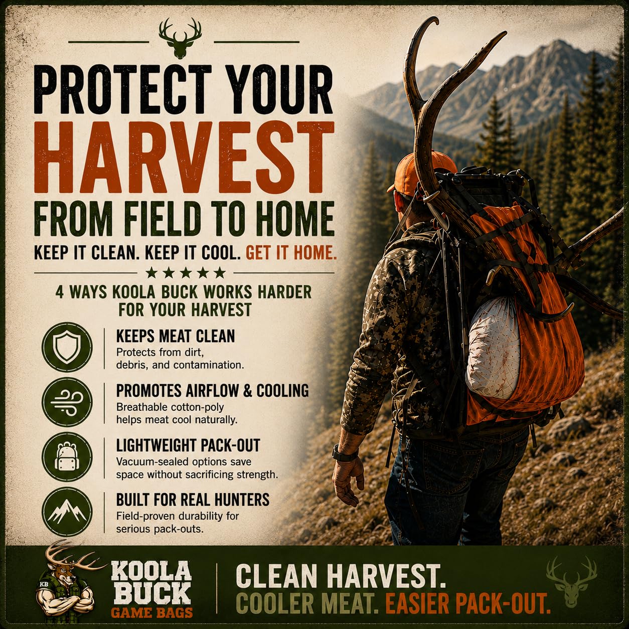 Koola Buck Treated Deer Game Bag, Hunting Body Bag, Large 72"