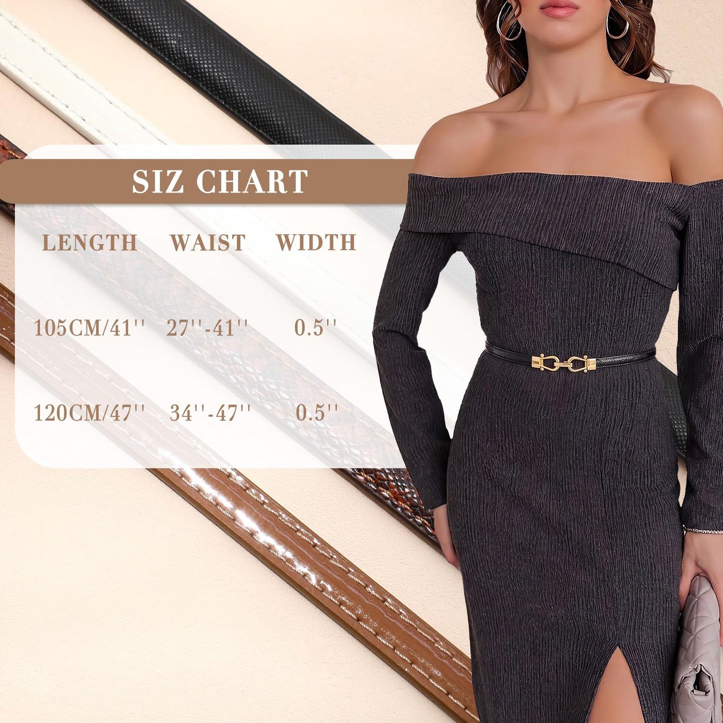 XZQTIVE Thin Belts For Women Skinny Leather Waist Belt with Gold Buckle Fashion Ladies Belt For Dress Pant