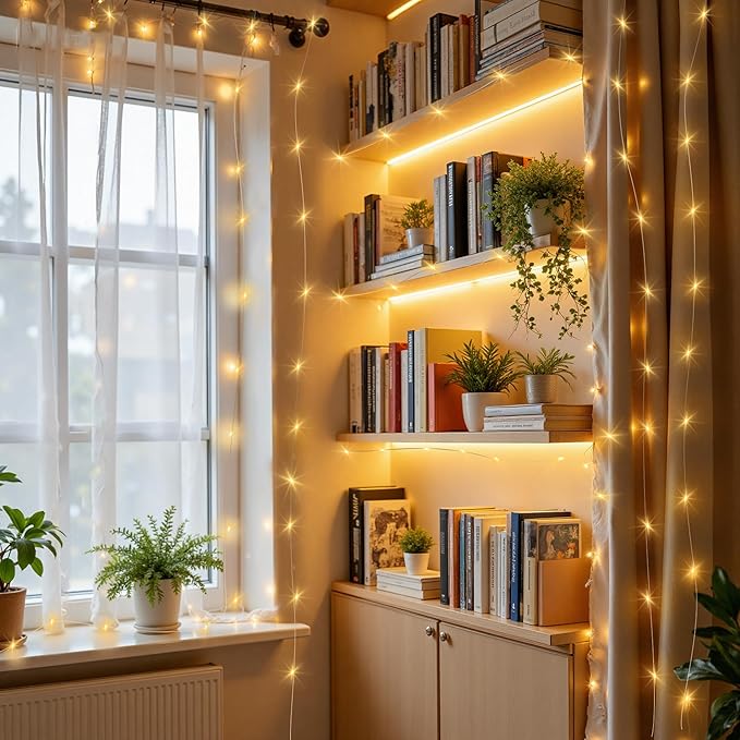 Mlambert LED Fairy Lights Battery Operated with Timer, Rechargeable Mini Twinkle Lights for Christmas Decor, Holiday Party, 32.8FT(16.4x2), Warm White