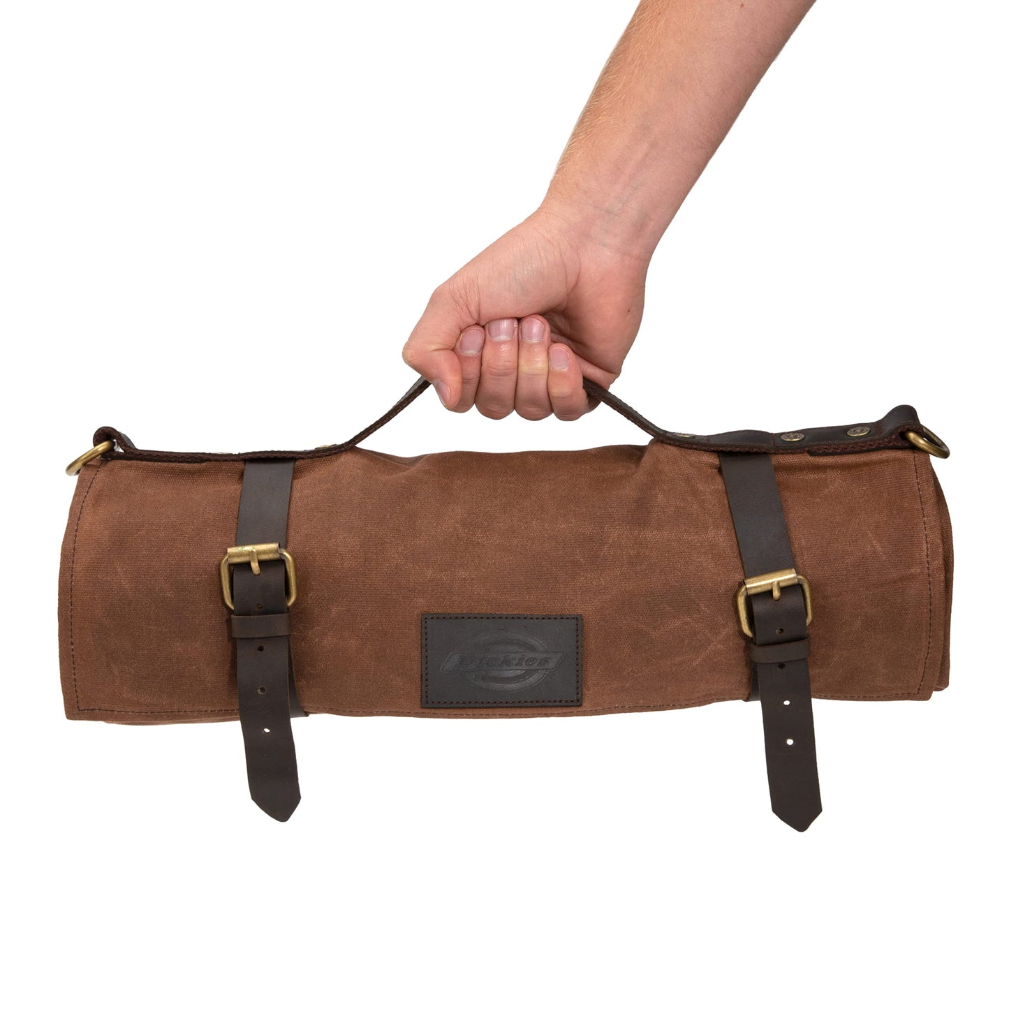 Dickies Chef Knife Roll Bag Portable Organizer and Cutlery Storage Roll, Waxed Canvas and Leather, Medium