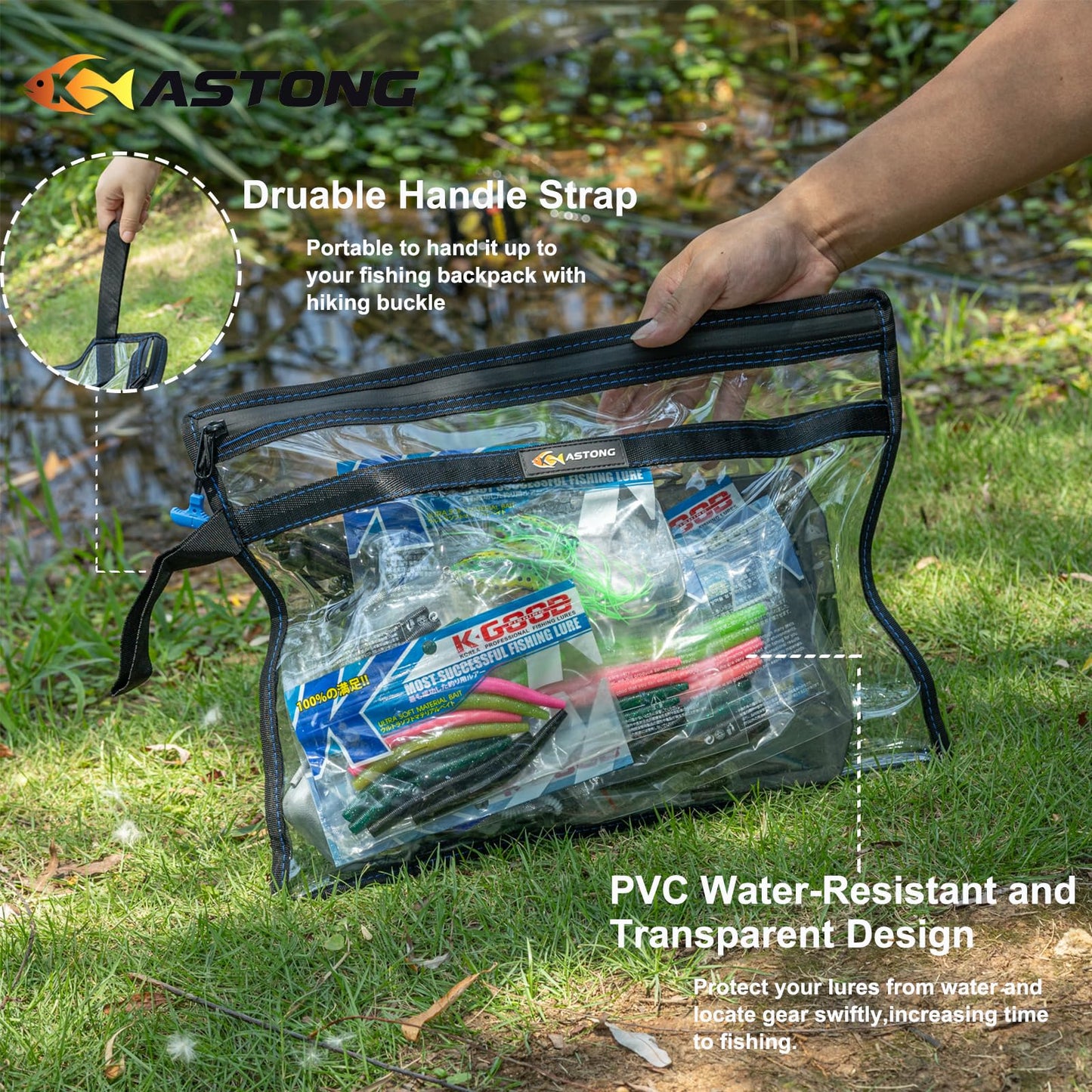 KASTONG 2 Layer Water-resistant Fishing Bait PVC Clear Storage Bag BaitShield Tackle Bag Storage for Bait Tackle Lures Soft Plastics and Fishing Gear Large Capacity 2 Size (4Pcs Medium)