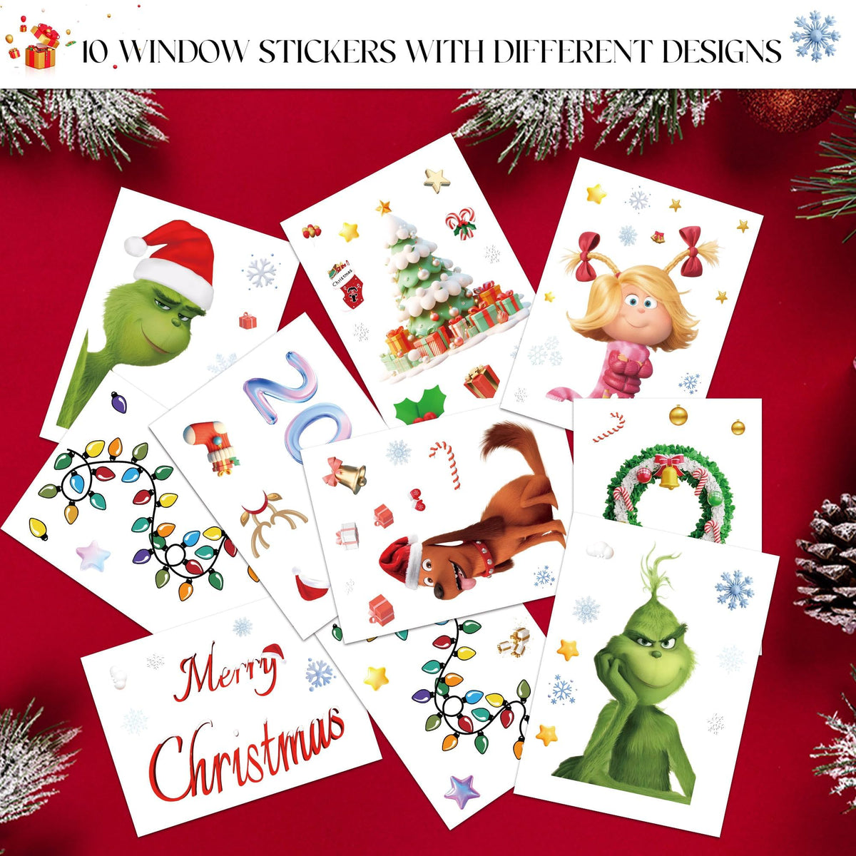 SUNWISHA Christmas Window Clings 10 PCS Reusable Double Sided Static Christmas Stickers Indoor Decor