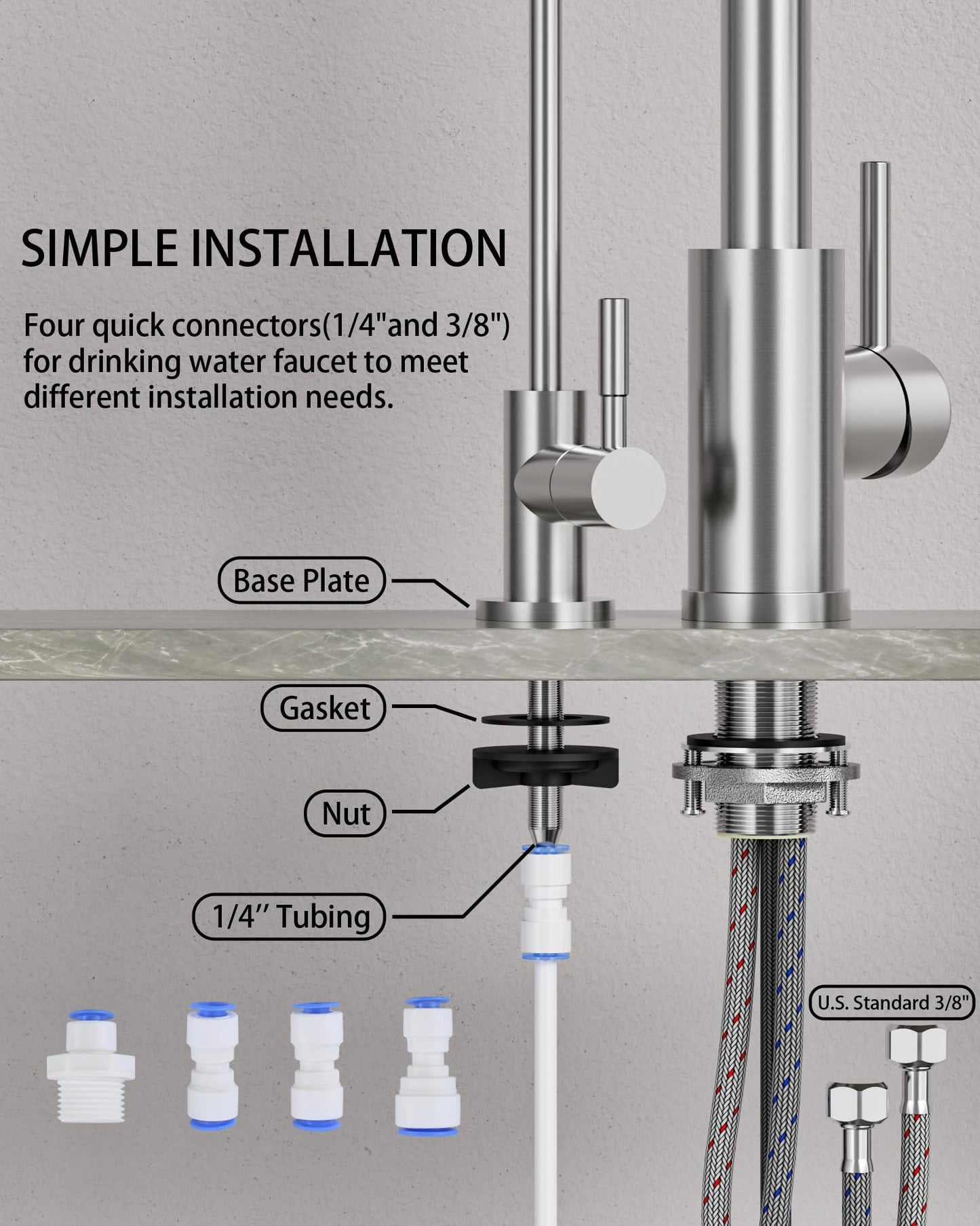 Kitchen Faucet and Water Filter Faucet: Stainless Steel Kitchen Sink Faucet with Drinking Water Faucet - Brushed Nickel Single Handle Tap with Pull Down Sprayer for Kitchen Sink Farmhouse Bar