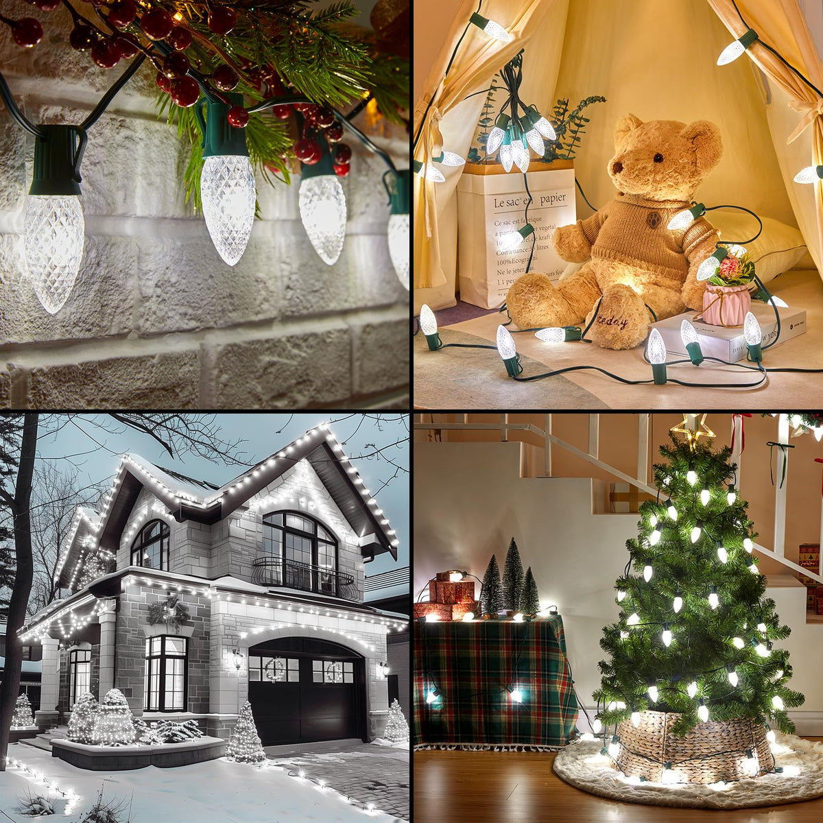 Minetom C9 LED Christmas Lights, 150 FT, 75 LEDs, Connectable, UL Certified, Pure White