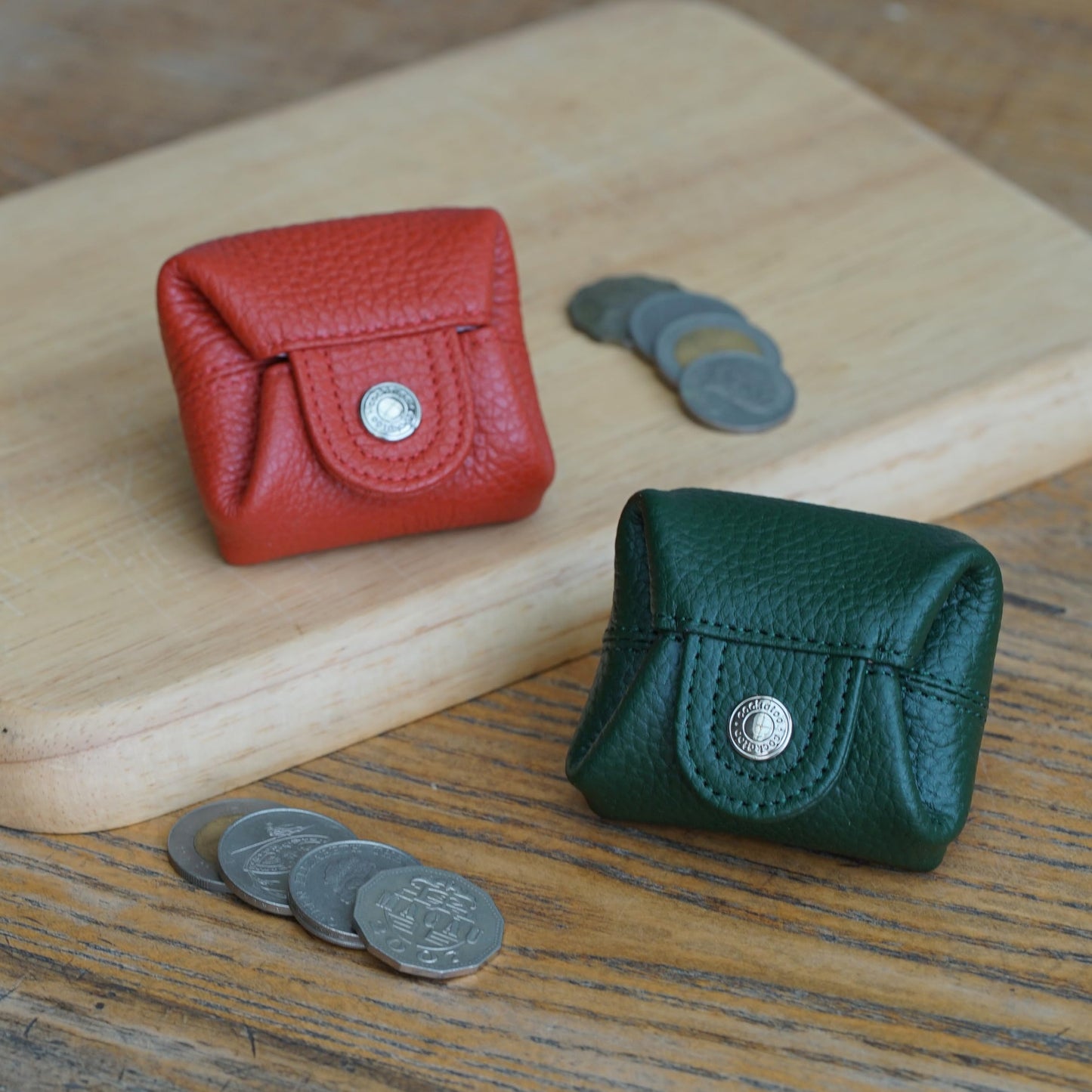 Cockatoo Genuine Leather Coin Pouch Change Holder, Mini Snap Pocket Wallet for Men Women (Hills, Small)