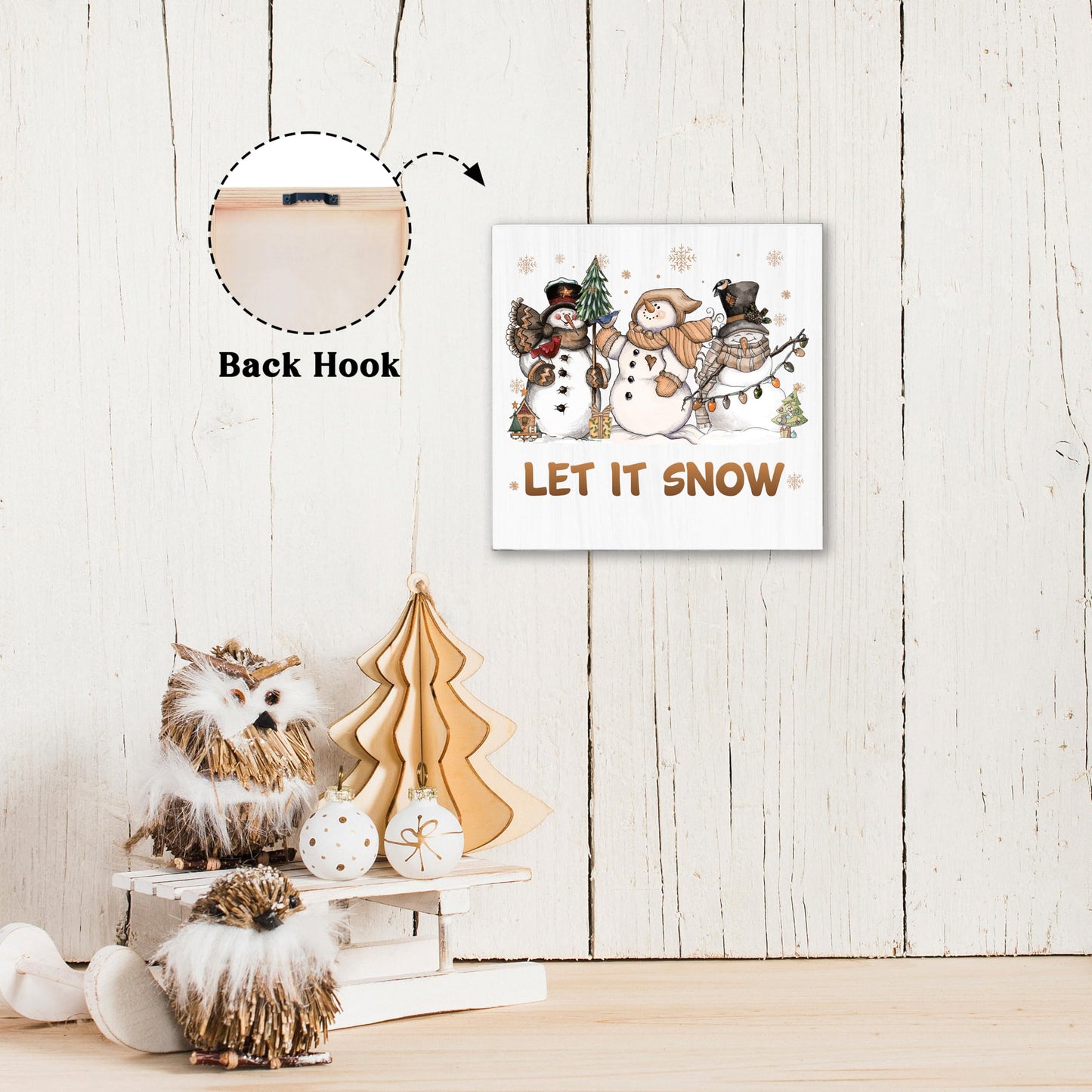OXRUN Christmas Table Decorations, Winter Snowman Wooden Box Sign Decorative, Xmas Holiday Gifts for Women Men Home Office Shelf Decor 6 x 6 Inches - F05