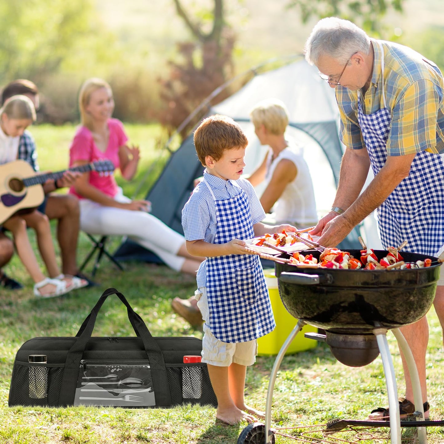 Boczif Grill Utensil Storage Bag, BBQ Tool Organized Bags, Barbecue Hardware Grill Accessories Carry Bag, Picnic Cooking Tools Holder Pouch for Camping, Outdoor BBQ