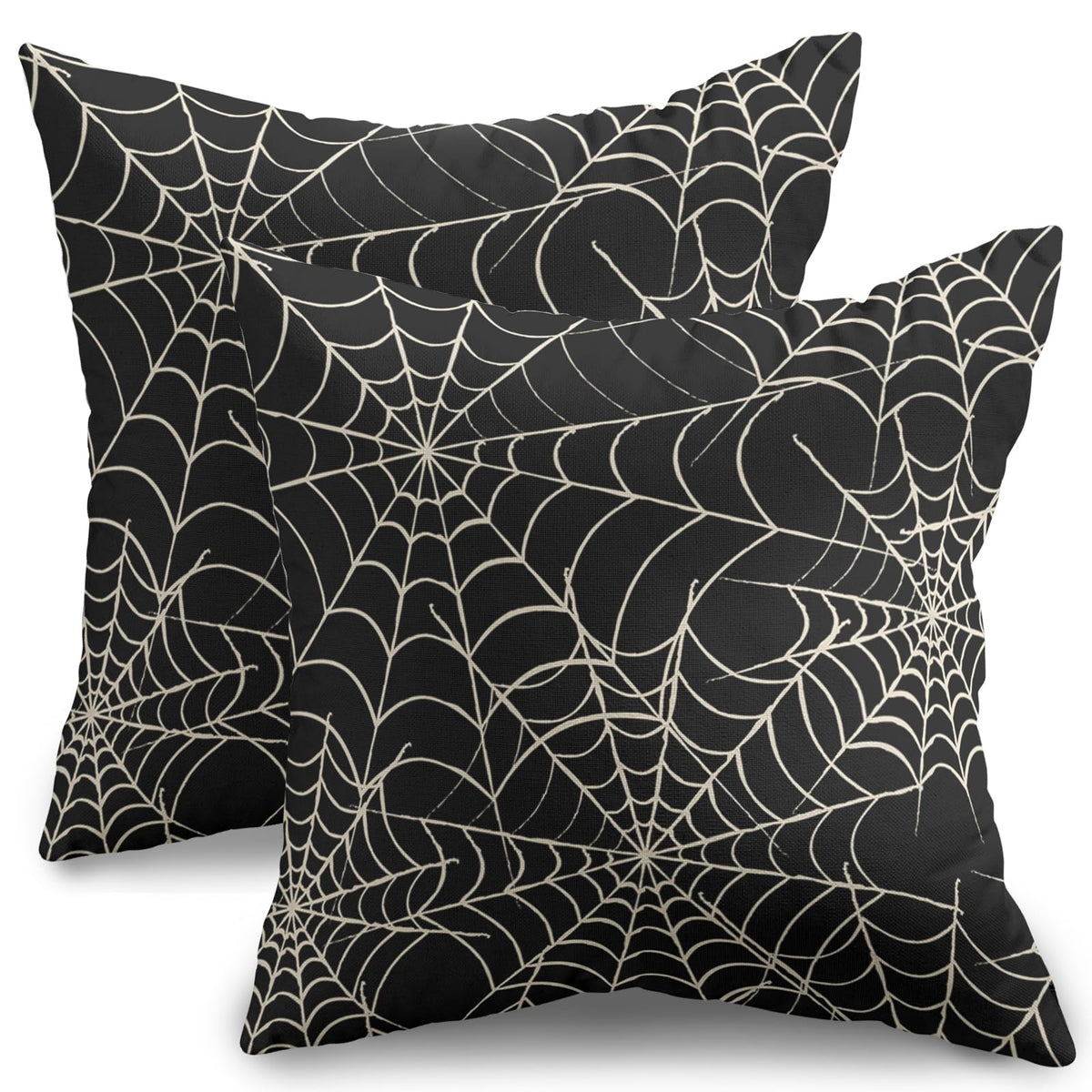 Halloween Spiderweb Pillow Covers 18x18 Set of 2 Black White Spider Web Outdoor Decorative Throw Pillows Halloween Scary Themed Farmhouse Pillowcases Linen Cushion Case Decor for Home Sofa Couch Bed