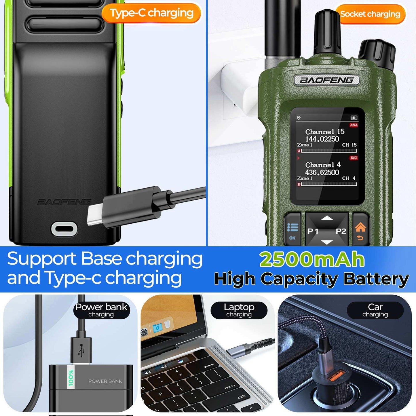 BAOFENG DM32 DM-32UV DMR Radio | Walkie Talkies Long Range | Digital Two-Way Radio | 10W High Power Ham Radio with GPS Positioning | Programming &Type-C Charging | 1PC (2500mAh Battery)