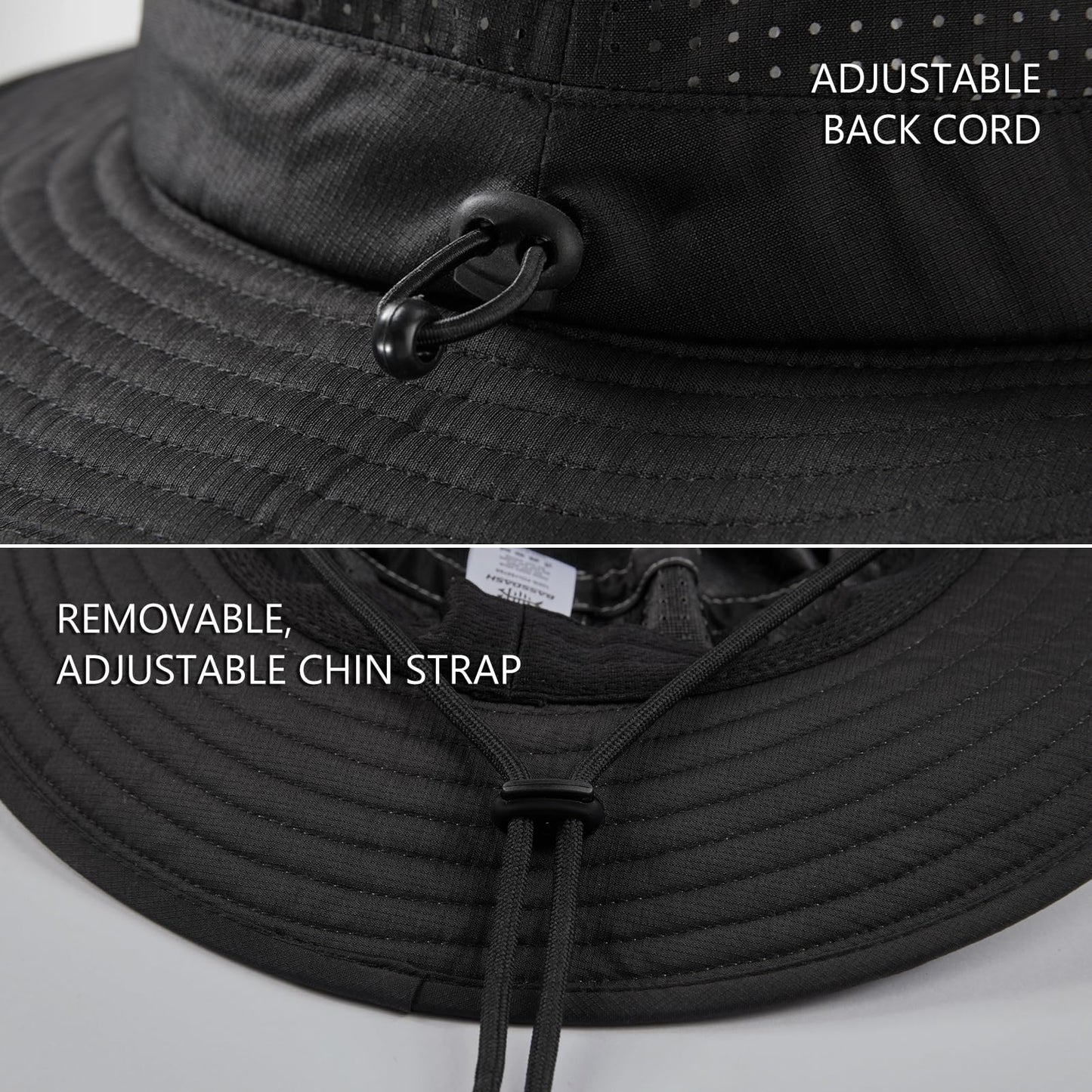 BASSDASH UPF 50+ Water-Resistant Fishing Bucket Hat with Laser Perforated Mesh Adjustable for Men Women Outdoor Hiking Black