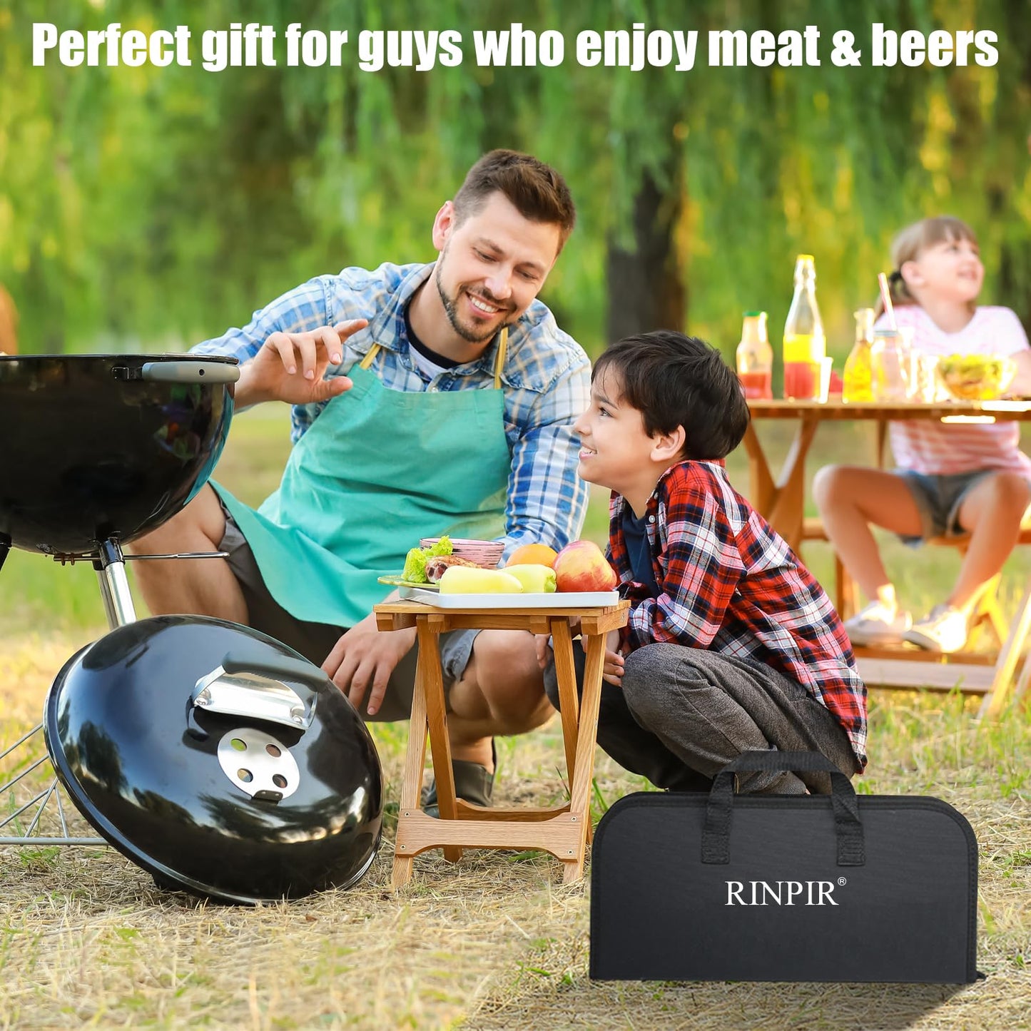 RINPIR 31pcs BBQ Grill Accessories Gifts for Men Dad, Heavy Duty Grilling Tools Gift Set for Father's Day, Stainless Steel BBQ Utensils Kit with Mats, Grill Brush in Carrying Bag Black