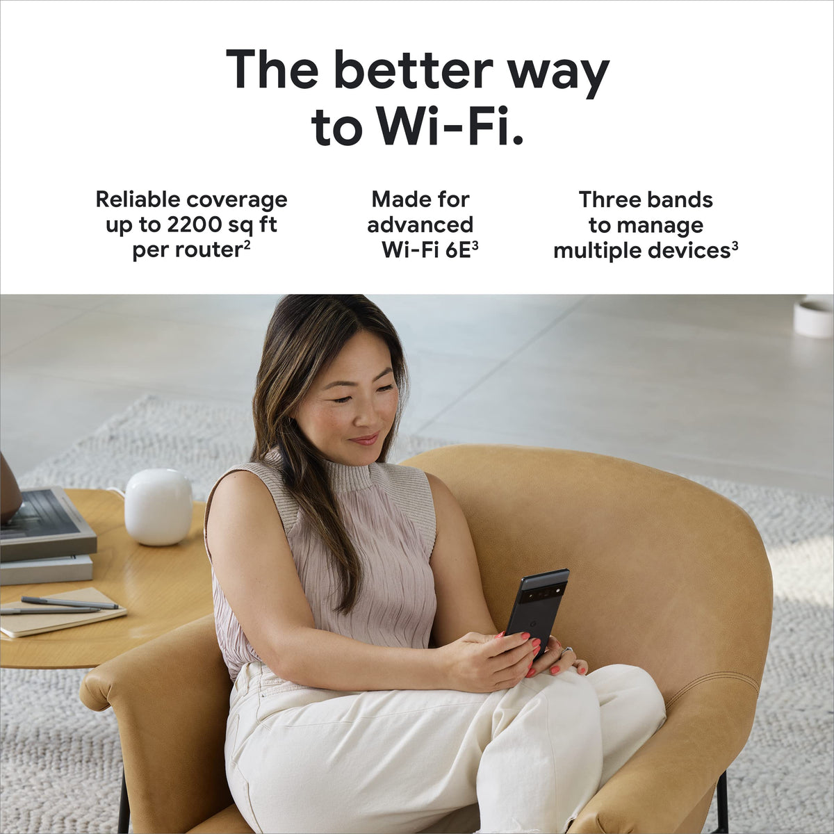 Google Nest WiFi Pro - 6E - Reliable Wi-Fi System with Fast Speed and Whole Home Coverage - Mesh Wi-Fi Router - 3 Pack - Snow, Linen, Fog