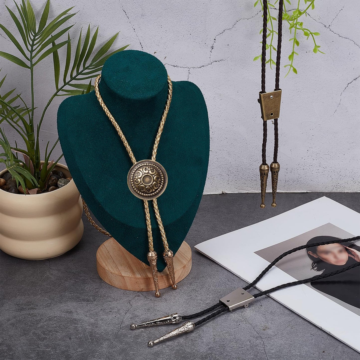 NICENEEDED Bolo Tie Making Kit, Bolo Tie Tips Replacement Accessories with 6 PCS Zinc Alloy Cord End 3 PCS Slide Clasps and 3 PCS Leather Necktie Cord, Western Style Tie Supplies for Bolo Tie Making