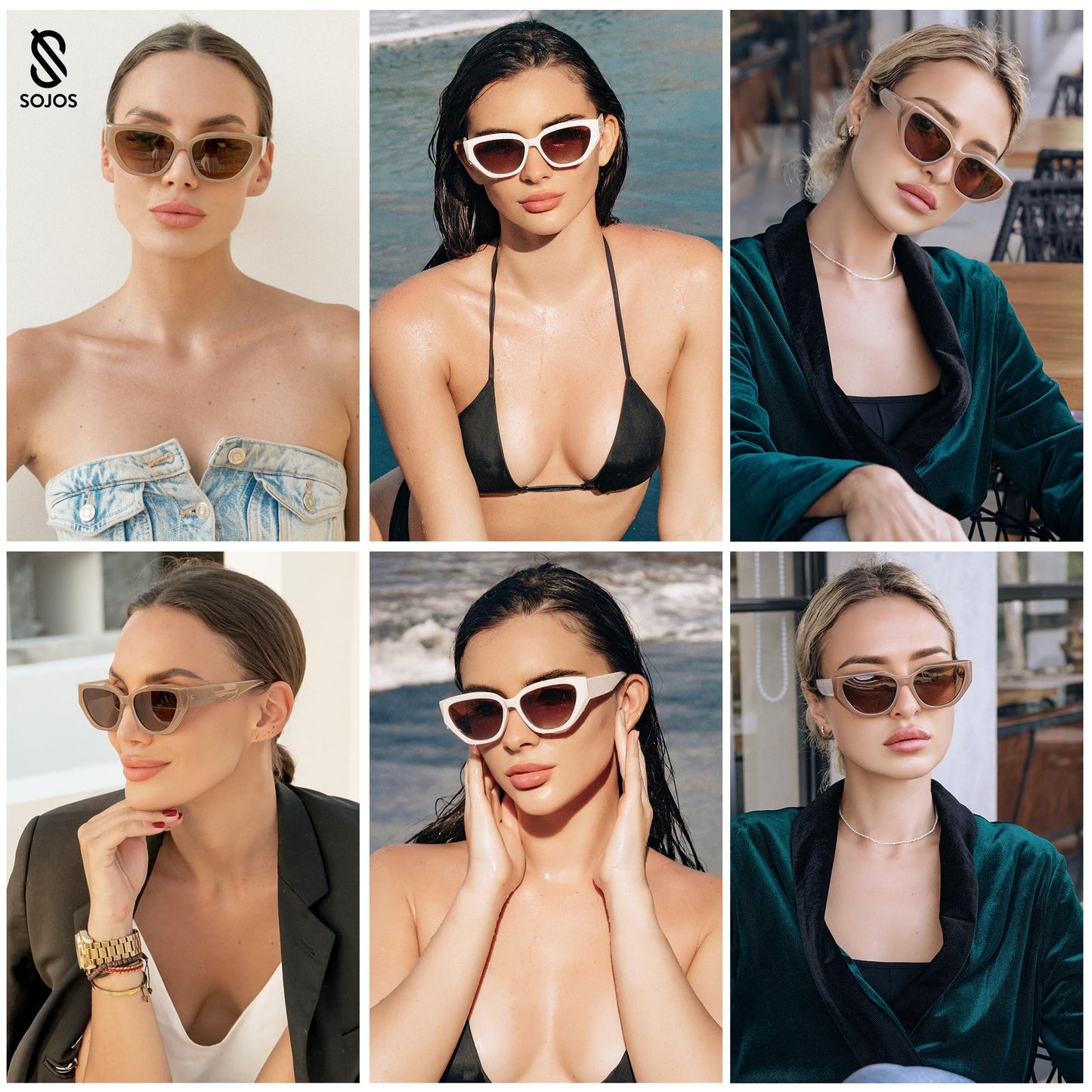 SOJOS Trendy Cute Cat Eye Polarized Sunglasses for Women Fashion Cateye Womens Sunnies SJ2237, Mocha Brown Frame Light Green Lens