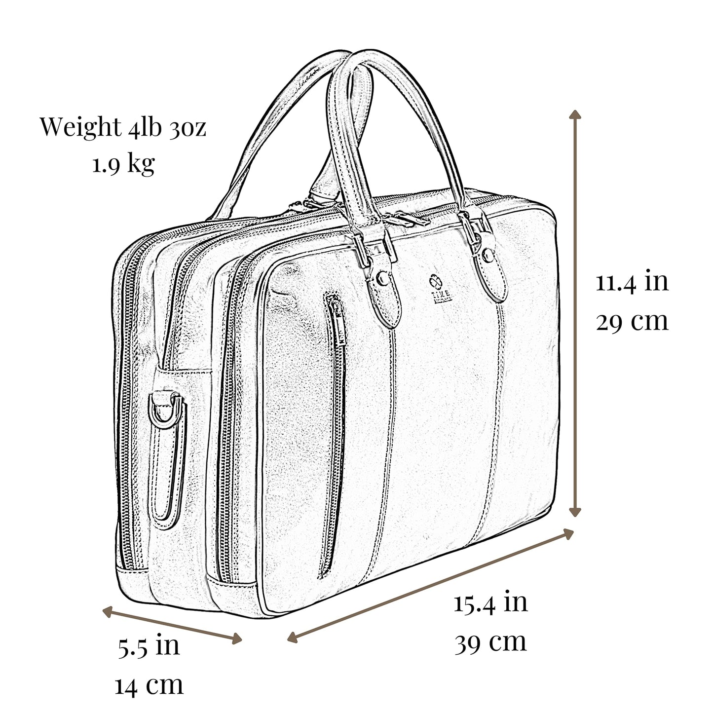 Time Resistance Leather Laptop Briefcase - Full Grain Leather Computer Bag for Men and Women (Brown)